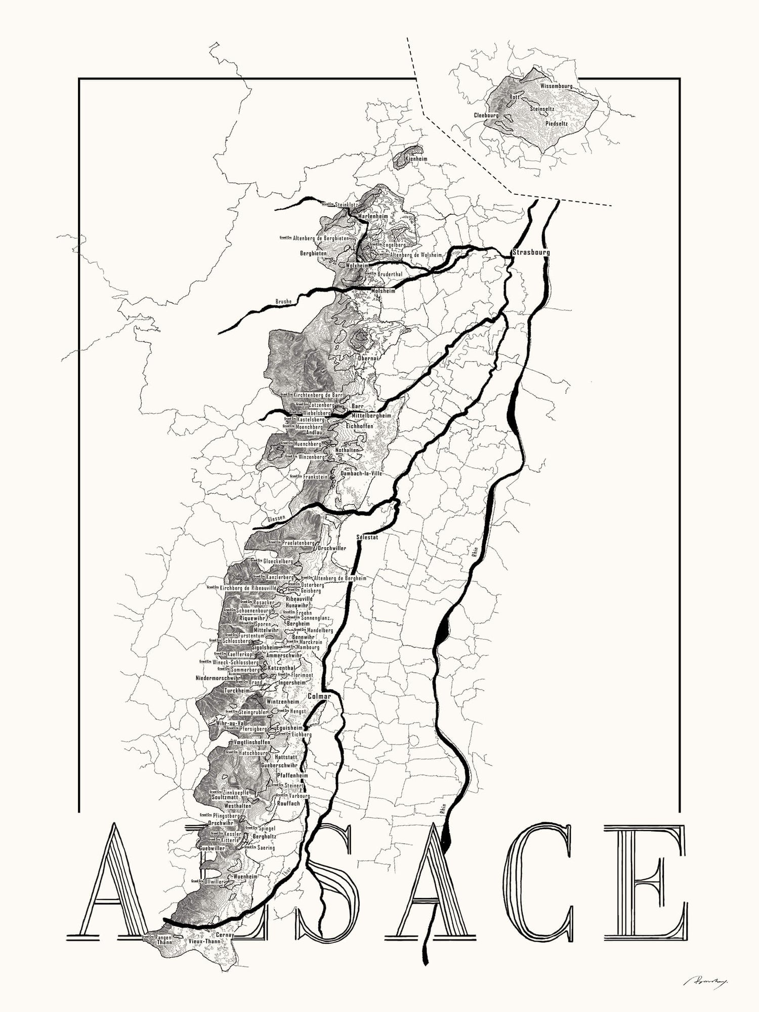 Alsace Wine map poster. Exclusive wine map posters. Premium quality wine maps printed on environmentally friendly FSC marked paper.