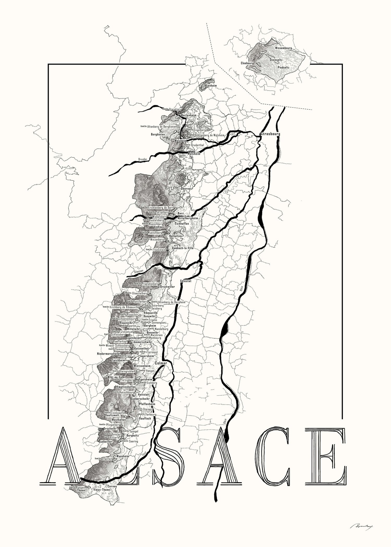 Alsace Wine map poster. Exclusive wine map posters. Premium quality wine maps printed on environmentally friendly FSC marked paper.