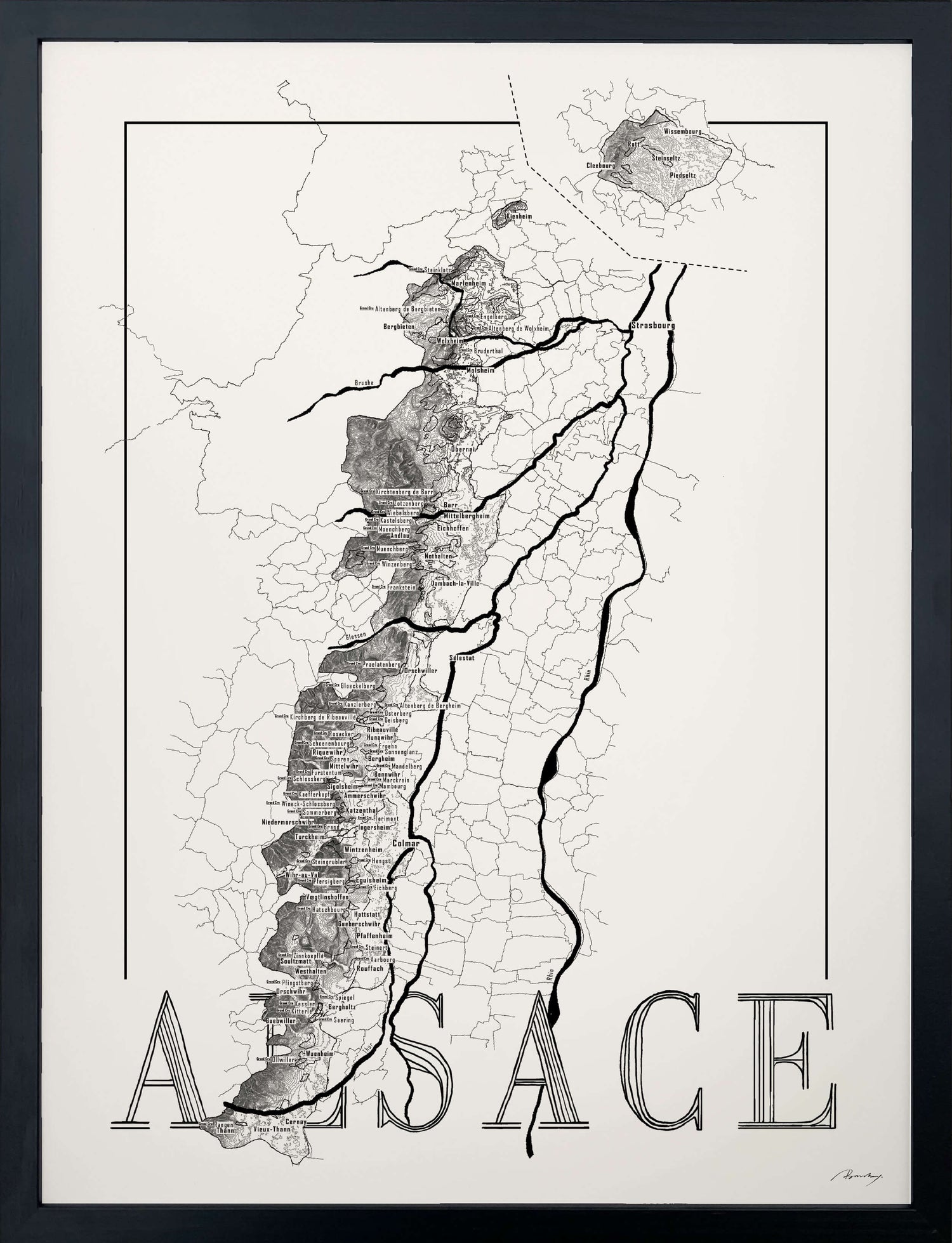 Alsace Wine map poster. Exclusive wine map posters. Premium quality wine maps printed on environmentally friendly FSC marked paper.