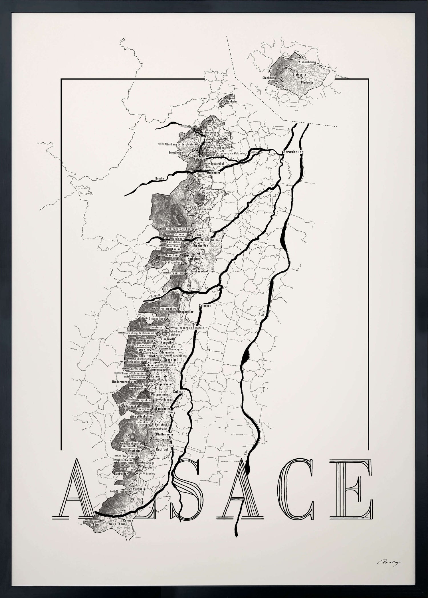 Alsace Wine map poster. Exclusive wine map posters. Premium quality wine maps printed on environmentally friendly FSC marked paper.