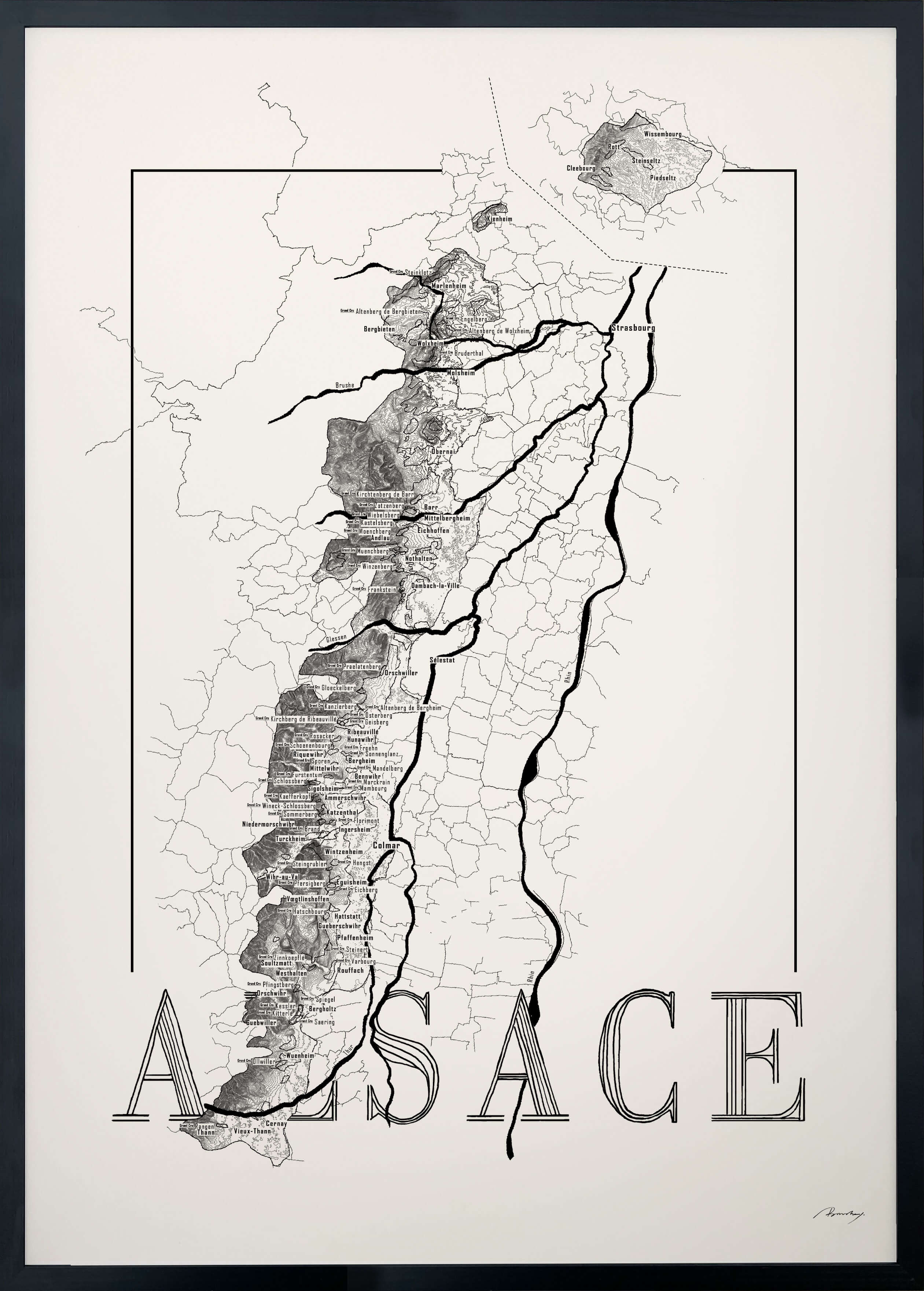 Alsace Wine map poster. Exclusive wine map posters. Premium quality wine maps printed on environmentally friendly FSC marked paper.