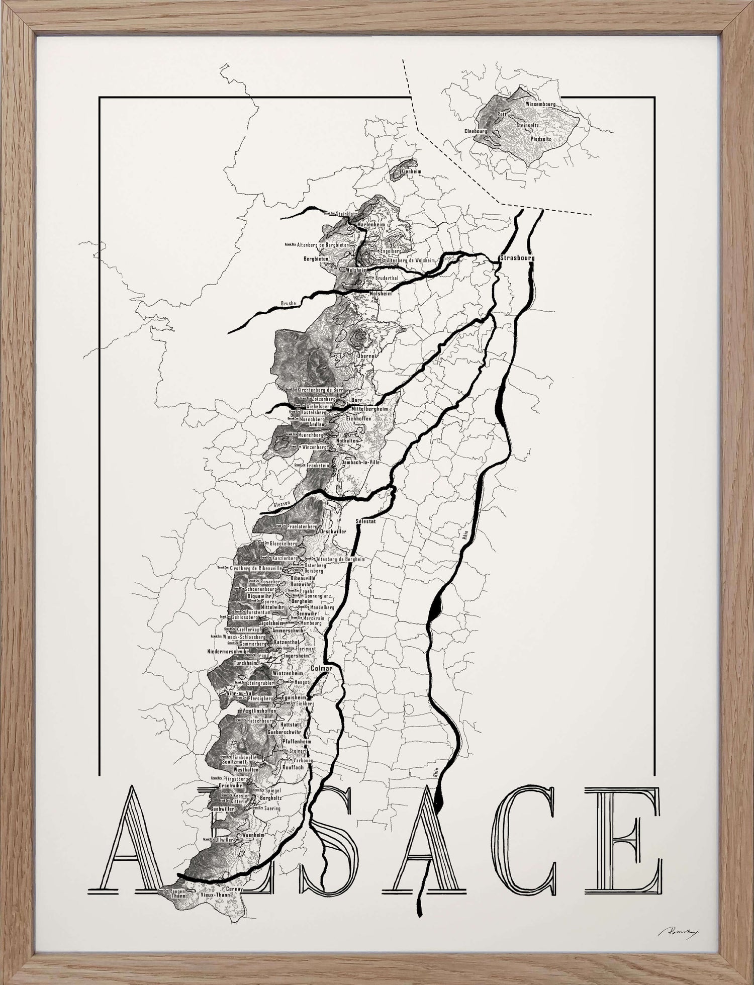 Alsace Wine map poster. Exclusive wine map posters. Premium quality wine maps printed on environmentally friendly FSC marked paper.