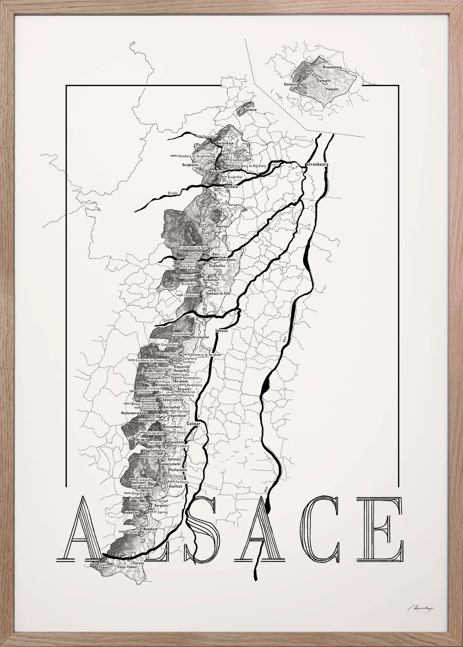 Alsace Wine map poster. Exclusive wine map posters. Premium quality wine maps printed on environmentally friendly FSC marked paper.