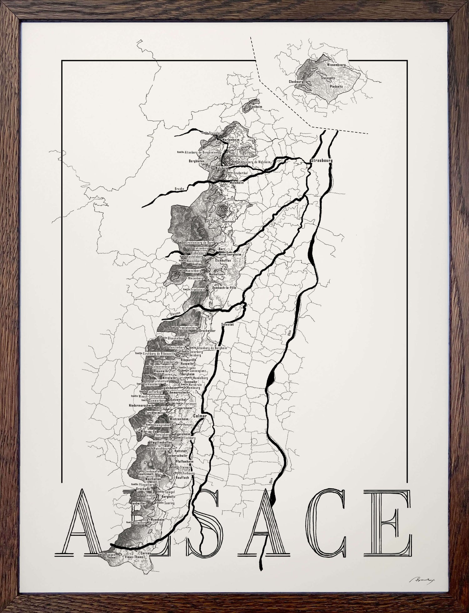 Alsace Wine map poster. Exclusive wine map posters. Premium quality wine maps printed on environmentally friendly FSC marked paper.