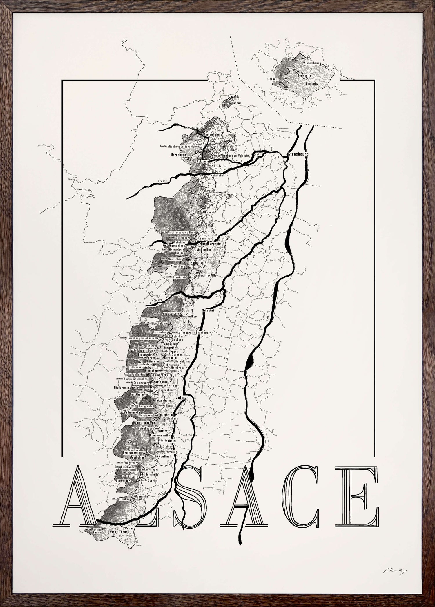 Alsace Wine map poster. Exclusive wine map posters. Premium quality wine maps printed on environmentally friendly FSC marked paper.