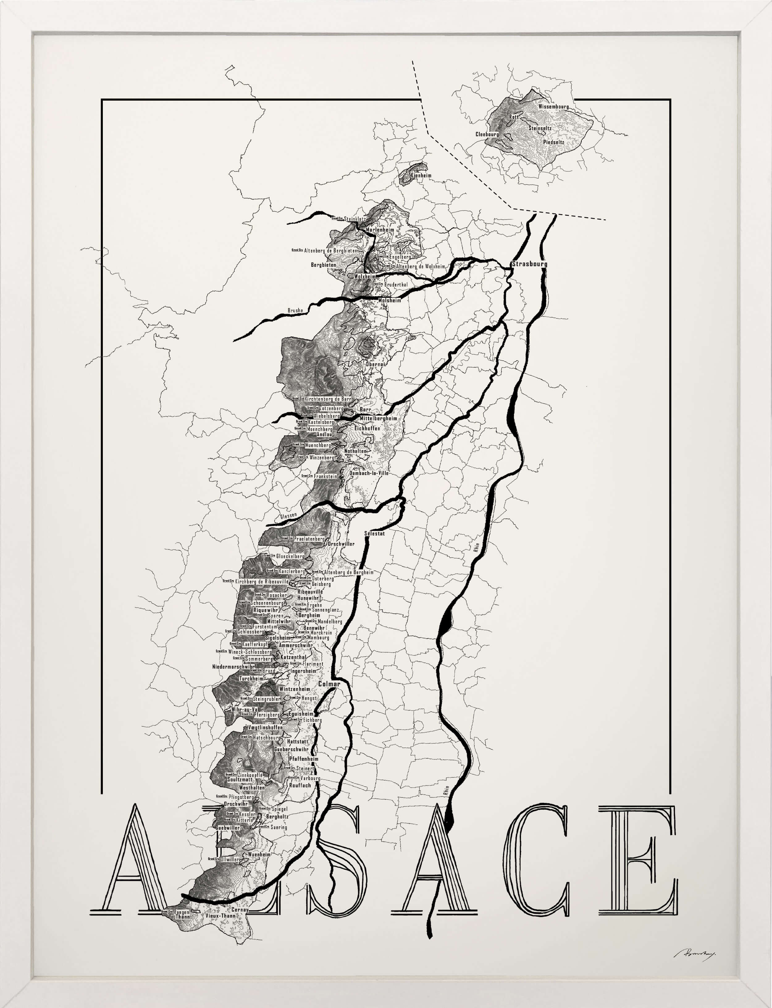 Alsace Wine map poster. Exclusive wine map posters. Premium quality wine maps printed on environmentally friendly FSC marked paper.