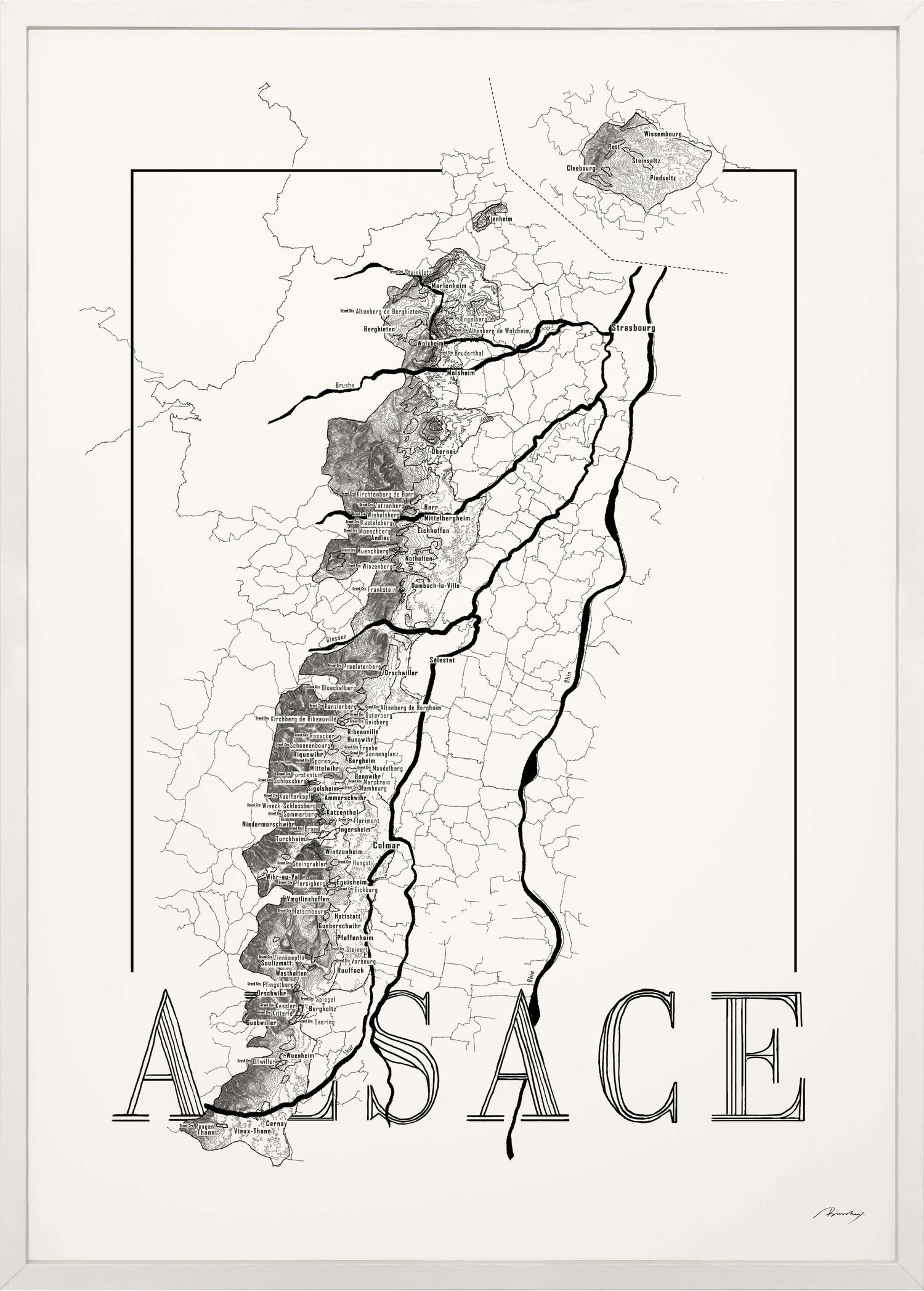 Alsace Wine map poster. Exclusive wine map posters. Premium quality wine maps printed on environmentally friendly FSC marked paper.