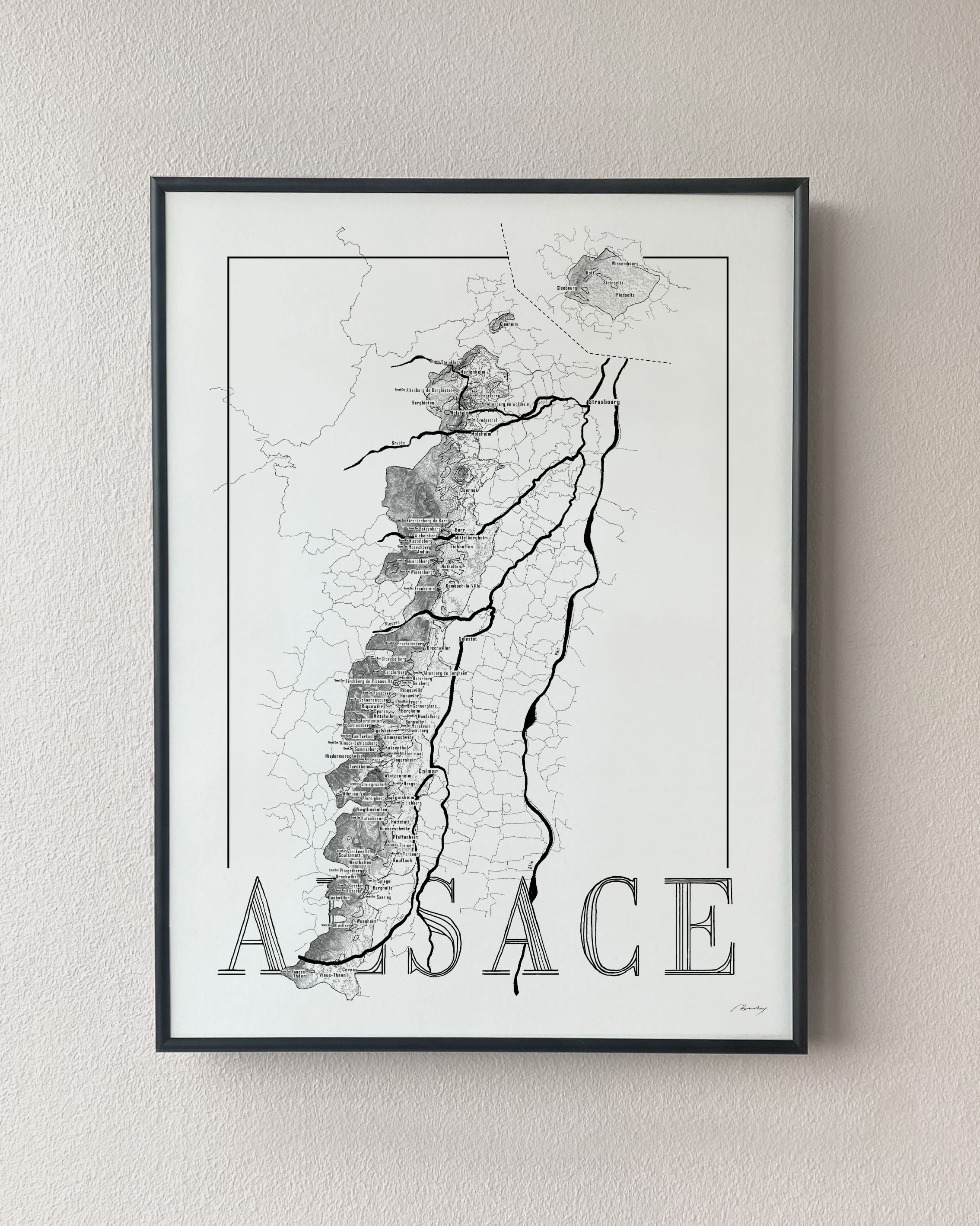Alsace Wine map poster. Exclusive wine map posters. Premium quality wine maps printed on environmentally friendly FSC marked paper.