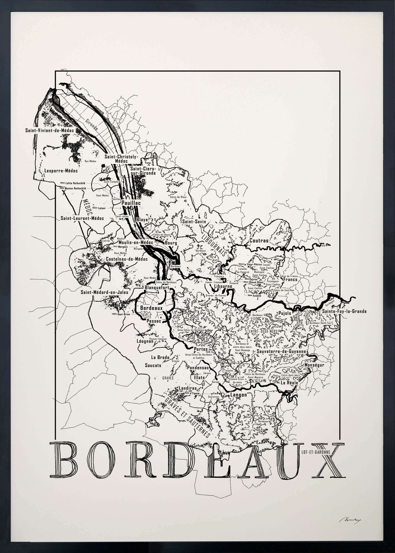 Bordeaux Wine map poster. Wine art. Wine print. Wine poster. Exclusive wine map posters. Premium quality wine maps printed on environmentally friendly FSC marked paper.