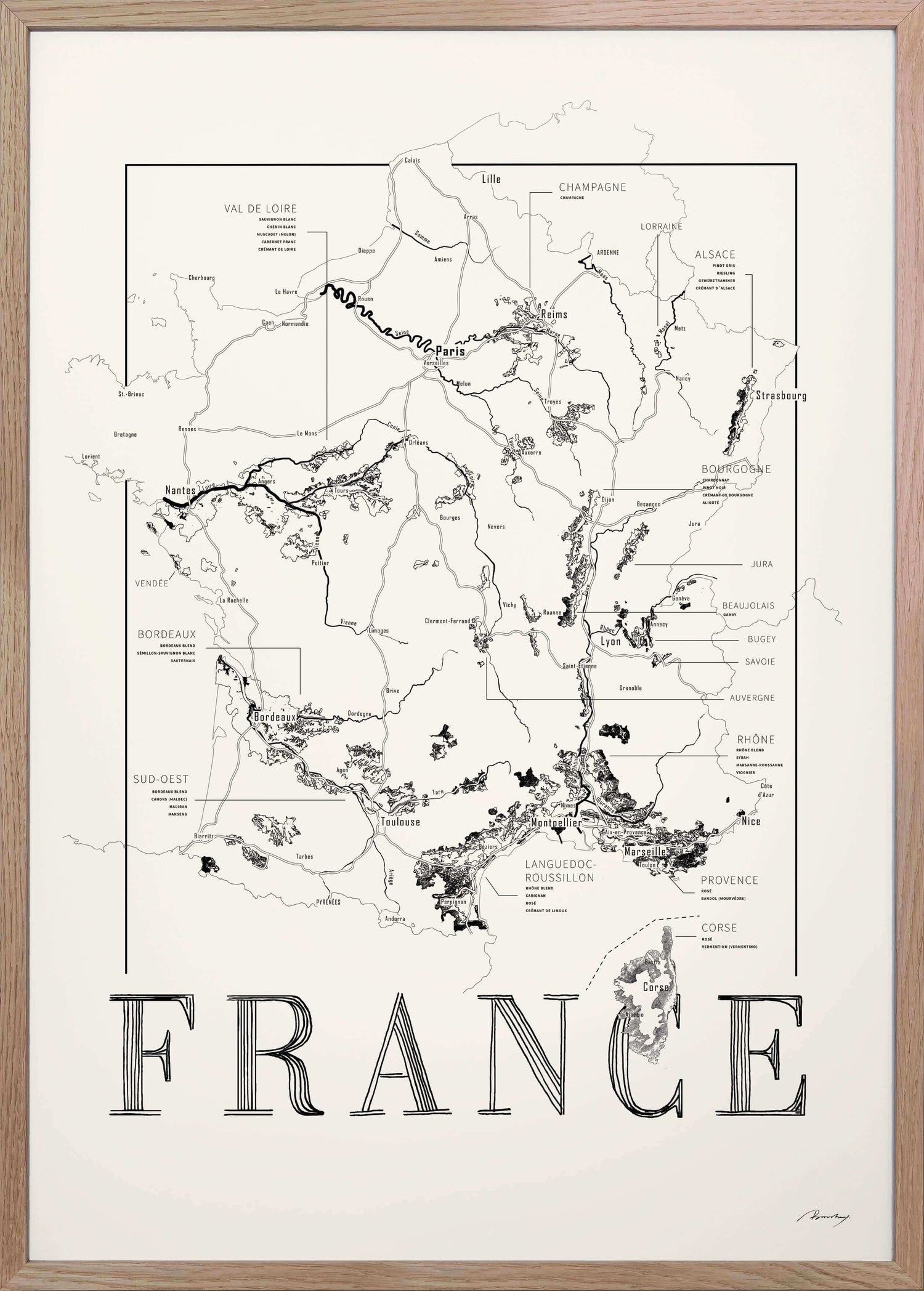 France Wine map poster. Exclusive wine map posters. Premium quality wine maps printed on environmentally friendly FSC marked paper.