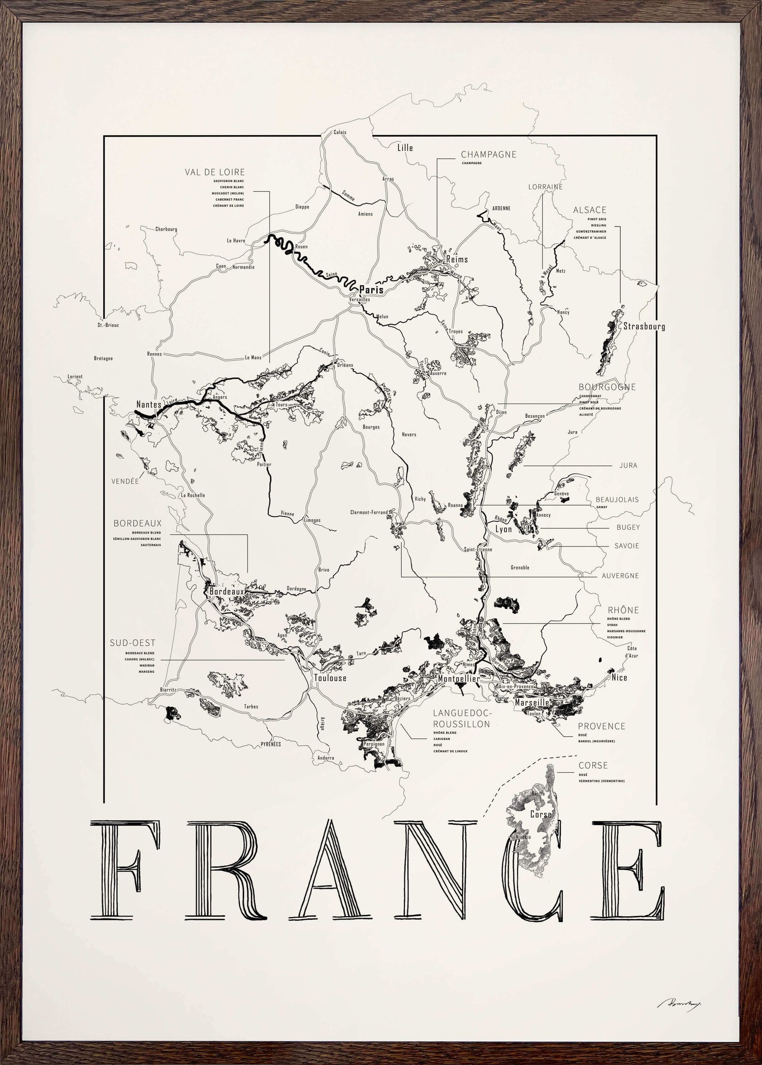 France Wine map poster. Exclusive wine map posters. Premium quality wine maps printed on environmentally friendly FSC marked paper.