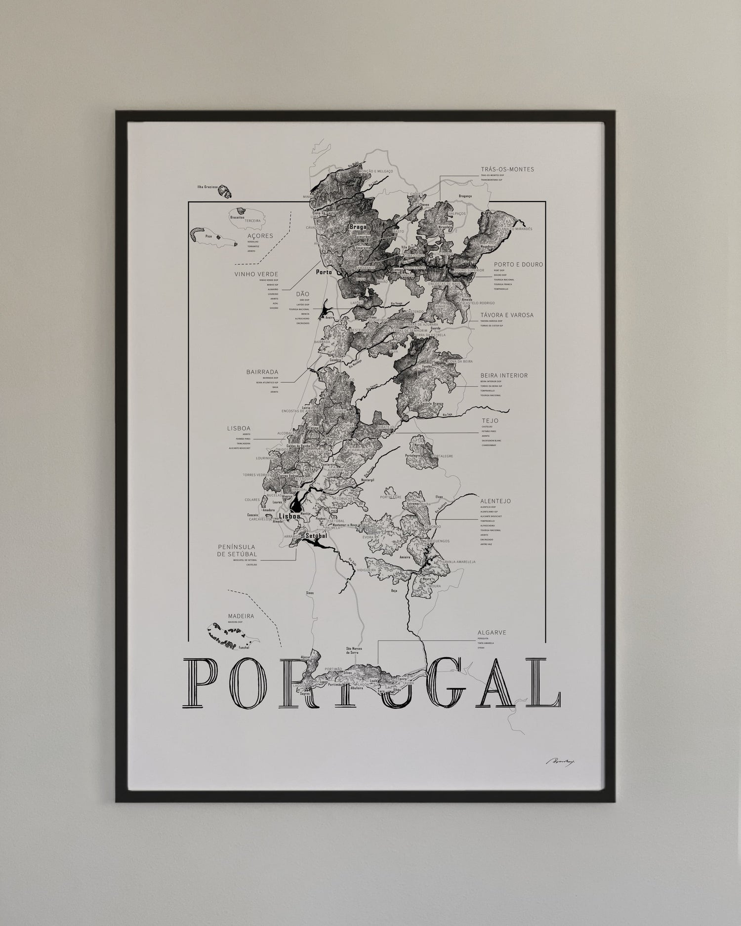 Portugal Wine map poster. Exclusive wine map posters. Premium quality wine maps printed on environmentally friendly FSC marked paper.