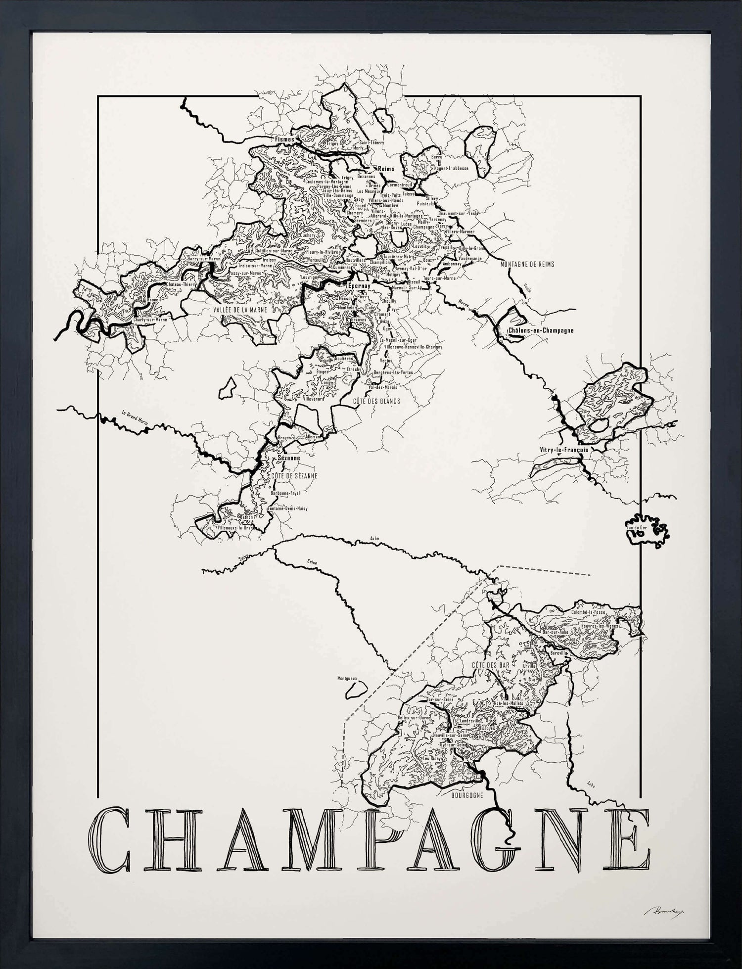 Champagne Wine map poster. Exclusive wine map posters. Premium quality wine maps printed on environmentally friendly FSC marked paper.