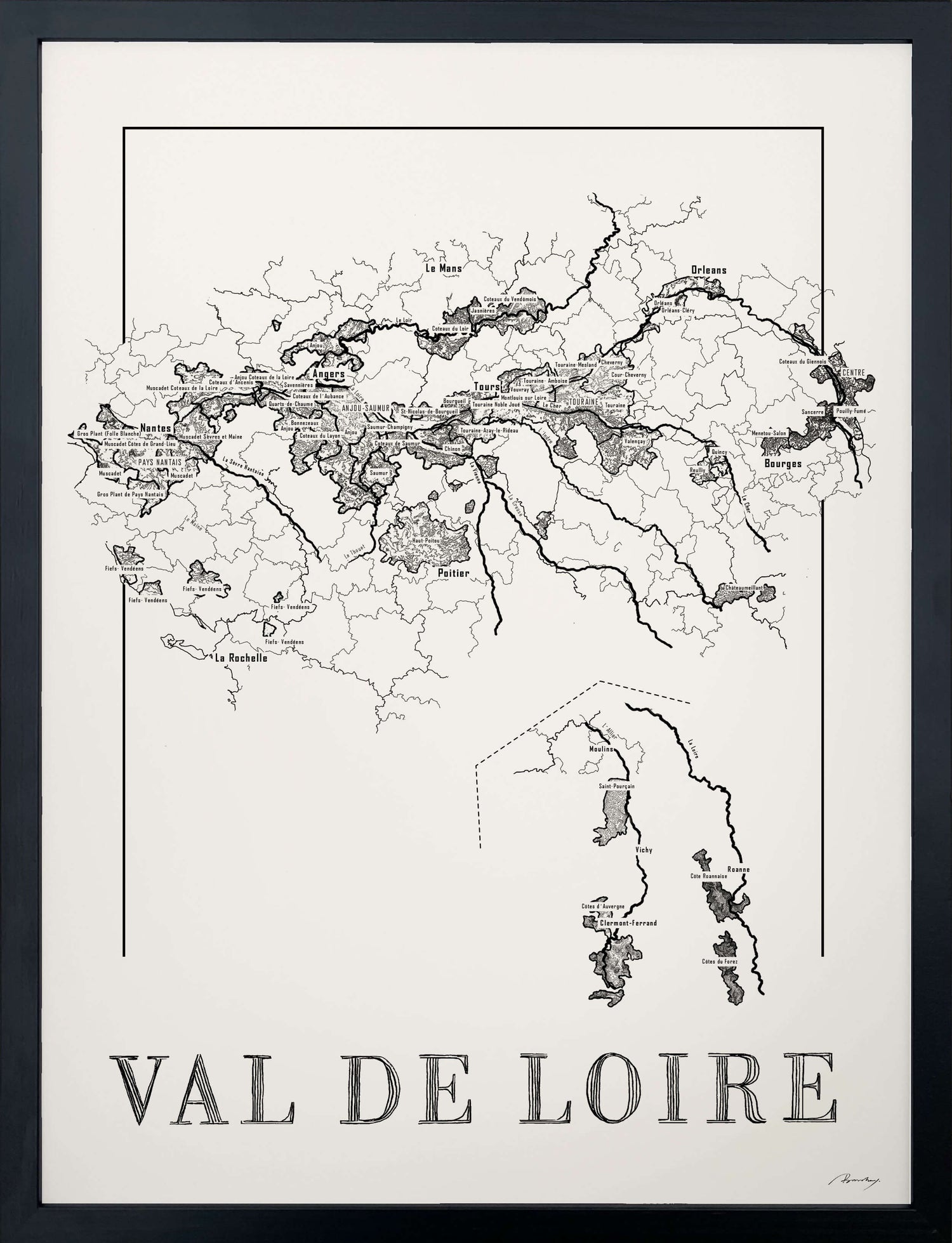 Loire Wine map poster. Exclusive wine map posters. Premium quality wine maps printed on environmentally friendly FSC marked paper.