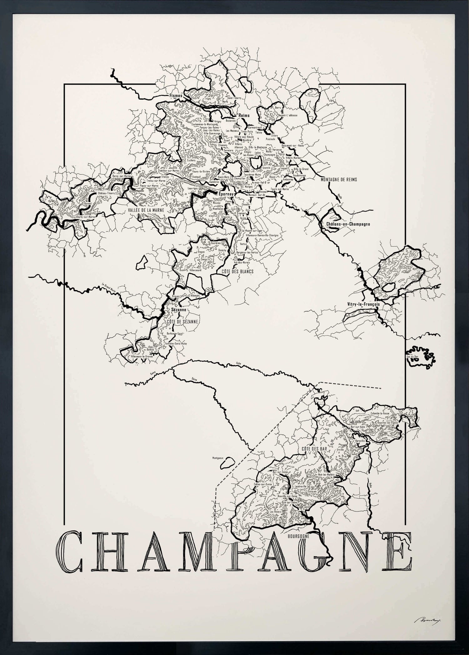 Champagne Wine map poster. Wine art. Wine print. Wine poster.  Exclusive wine map posters. Premium quality wine maps printed on environmentally friendly FSC marked paper.