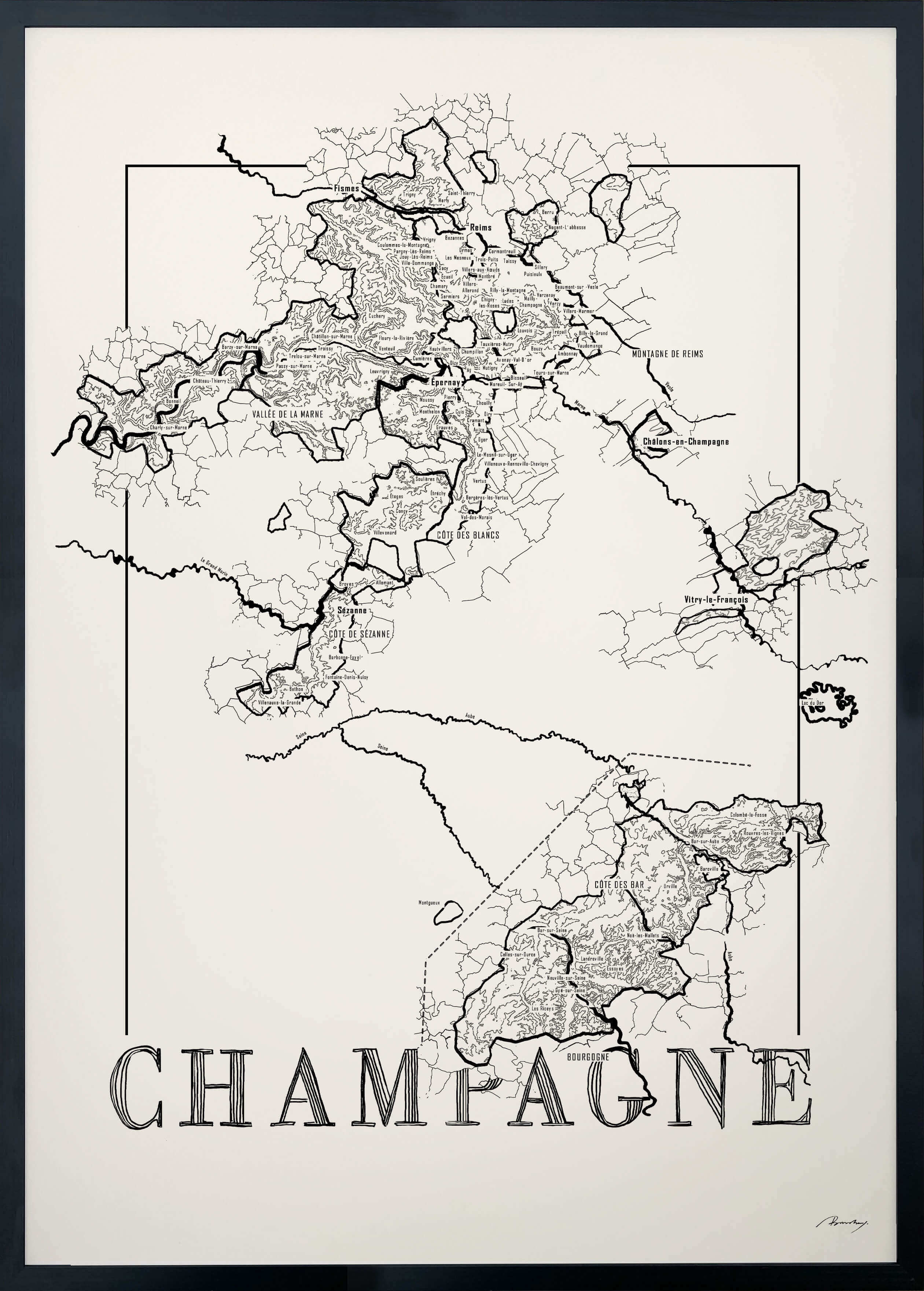 Champagne Wine map poster. Wine art. Wine print. Wine poster. Exclusive wine map posters. Premium quality wine maps printed on environmentally friendly FSC marked paper.
