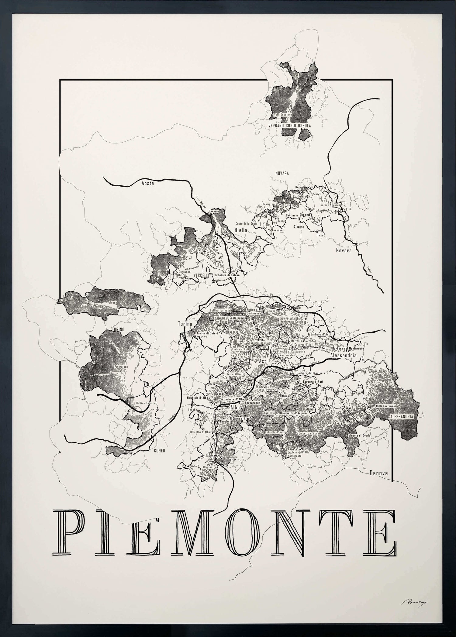 Piemonte Wine map poster. Wine art. Wine print. Wine poster.  Exclusive wine map posters. Premium quality wine maps printed on environmentally friendly FSC marked paper.
