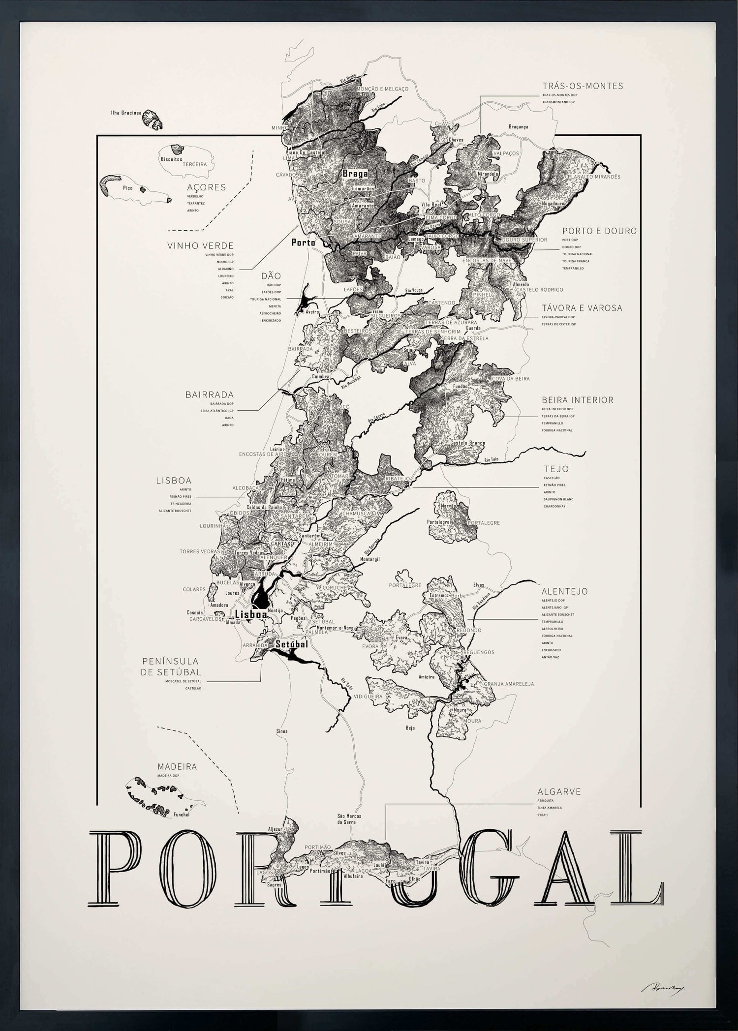 Portugal Wine map poster. Exclusive wine map posters. Premium quality wine maps printed on environmentally friendly FSC marked paper.