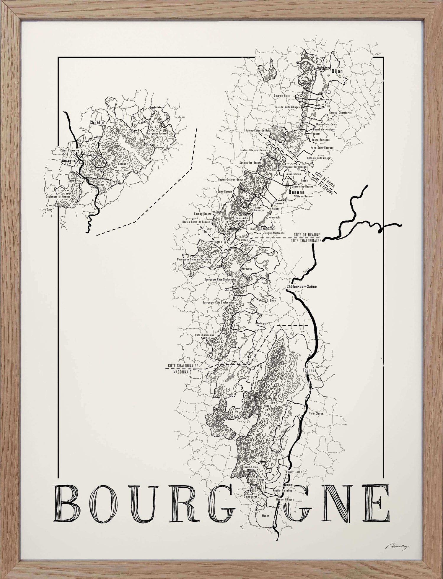 Bourgogne Wine map poster. Exclusive wine map posters. Premium quality wine maps printed on environmentally friendly FSC marked paper.