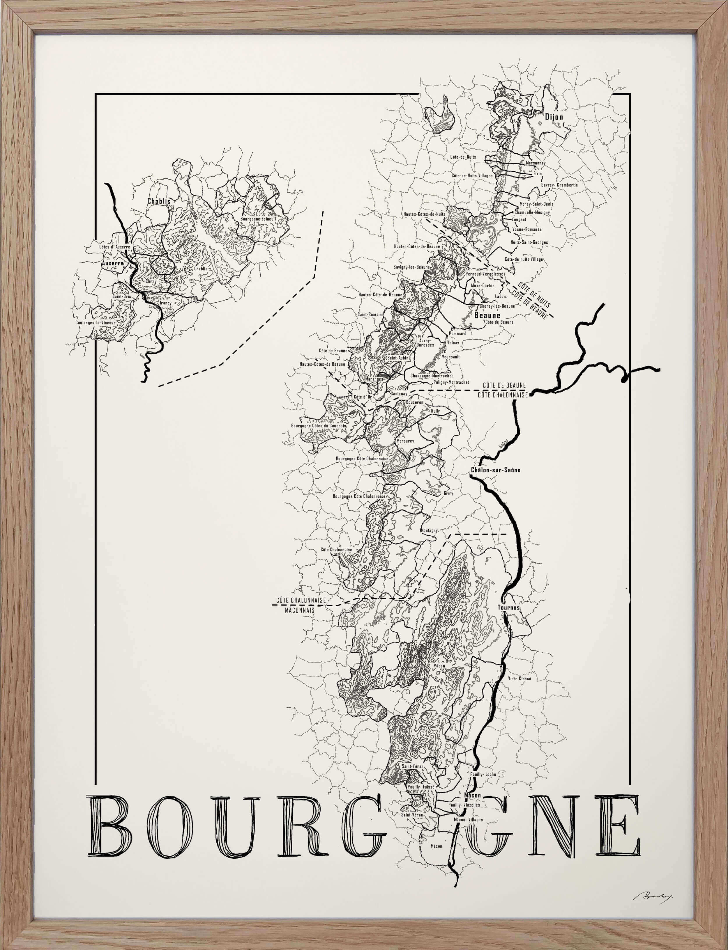 Bourgogne Wine map poster. Exclusive wine map posters. Premium quality wine maps printed on environmentally friendly FSC marked paper.