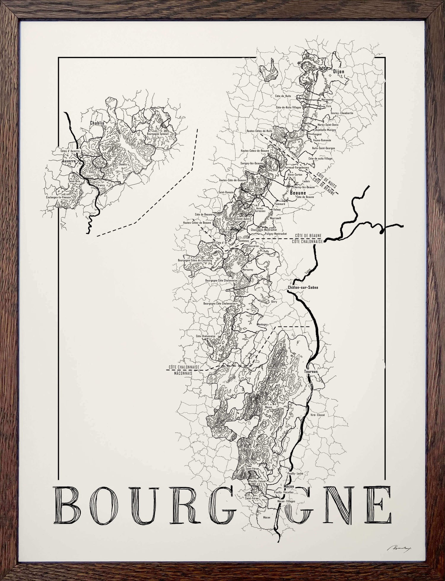 Bourgogne Wine map poster. Wine art. Wine print. Wine poster. Exclusive wine map posters. Premium quality wine maps printed on environmentally friendly FSC marked paper.
