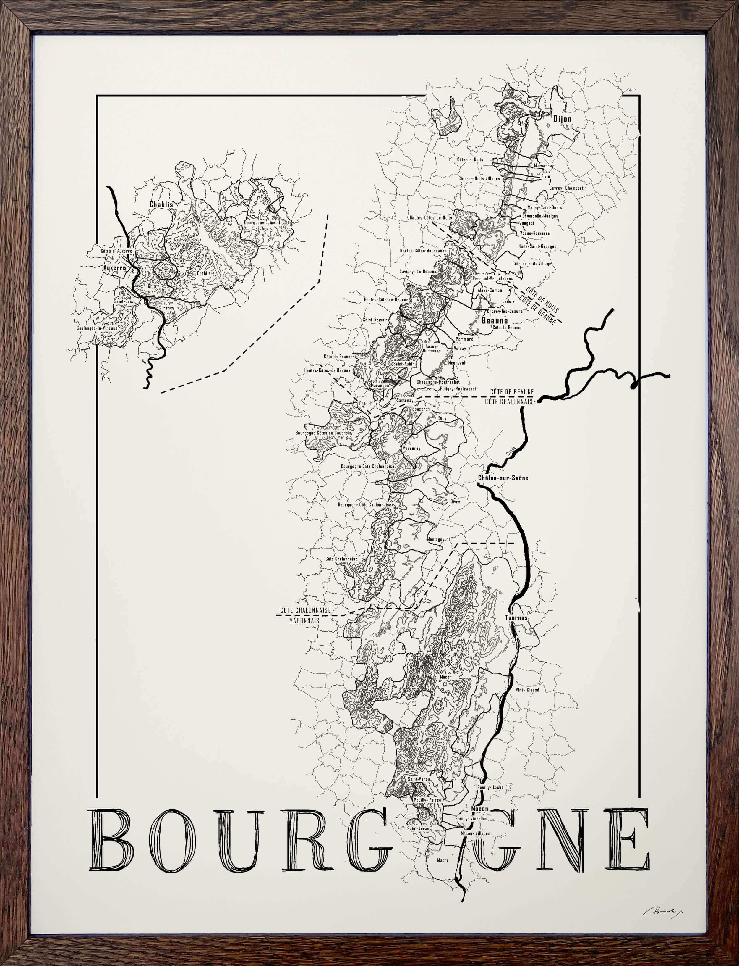 Bourgogne Wine map poster. Wine art. Wine print. Wine poster. Exclusive wine map posters. Premium quality wine maps printed on environmentally friendly FSC marked paper.