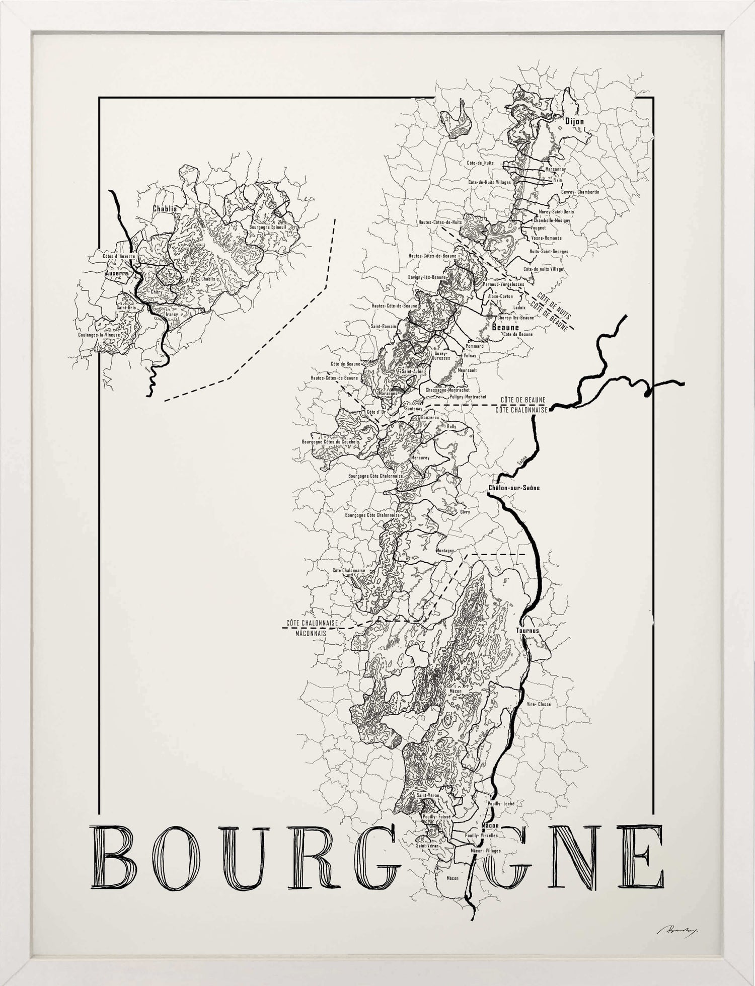 Bourgogne Wine map poster. Exclusive wine map posters. Premium quality wine maps printed on environmentally friendly FSC marked paper.