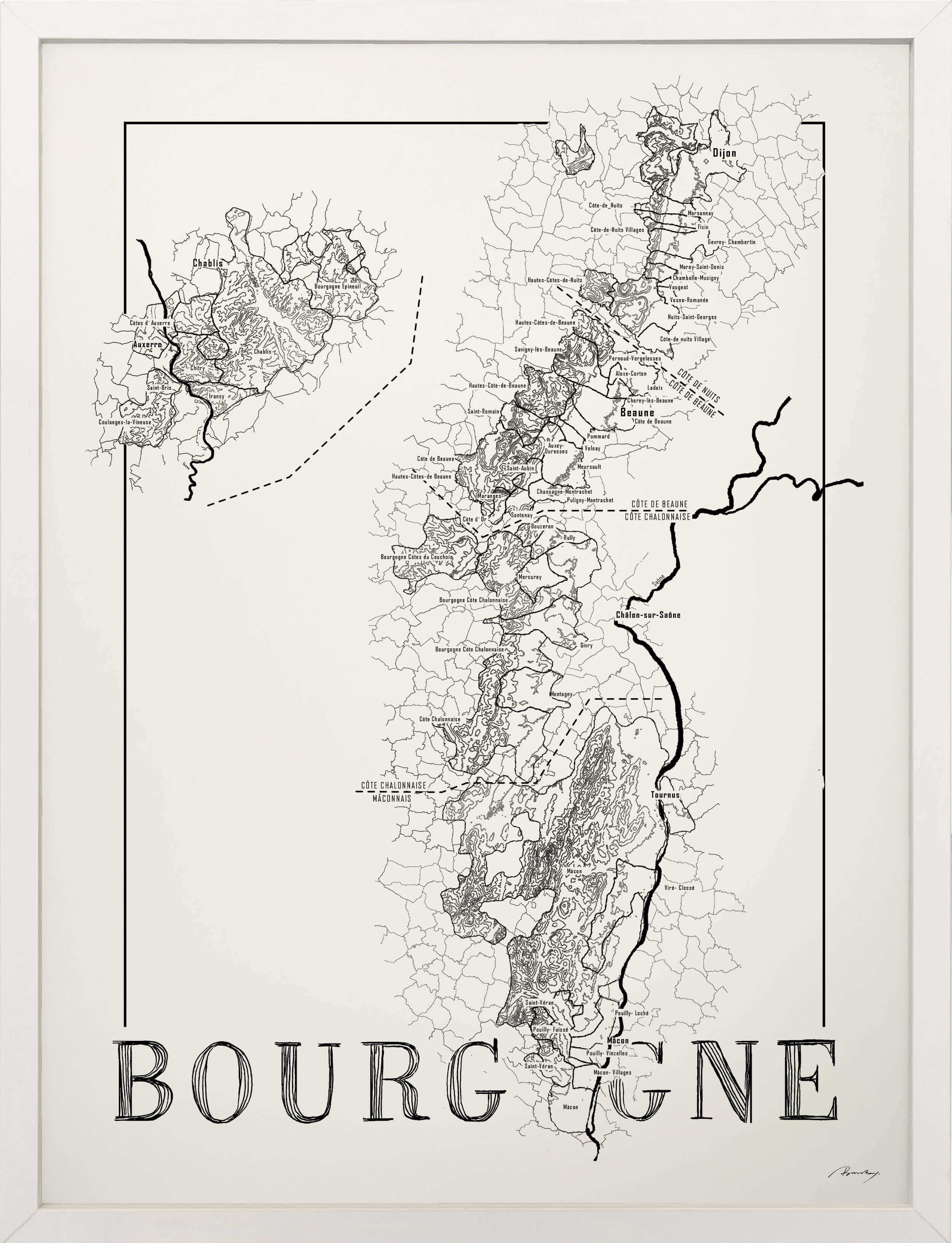 Bourgogne Wine map poster. Exclusive wine map posters. Premium quality wine maps printed on environmentally friendly FSC marked paper.
