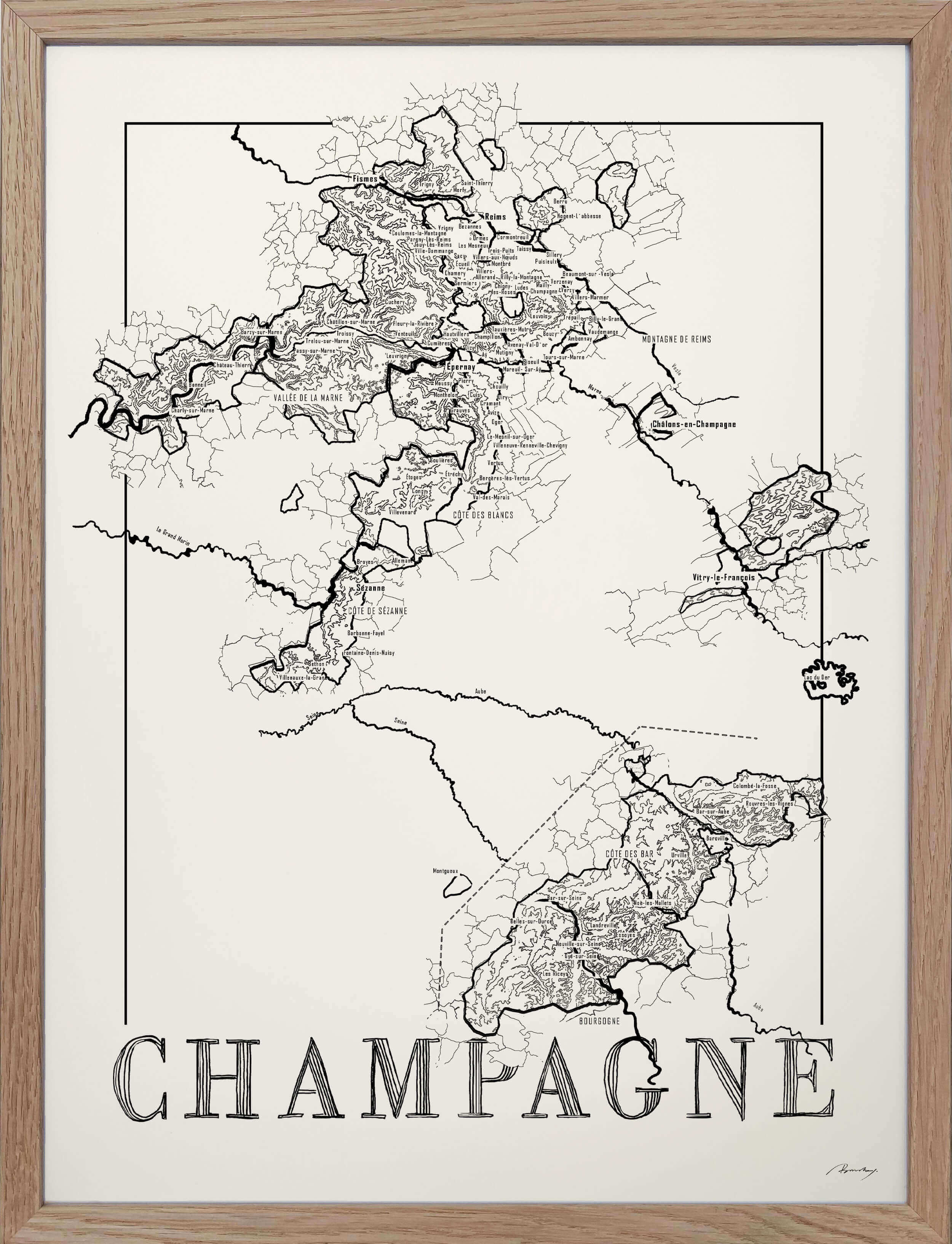 Champagne Wine map poster. Exclusive wine map posters. Premium quality wine maps printed on environmentally friendly FSC marked paper.