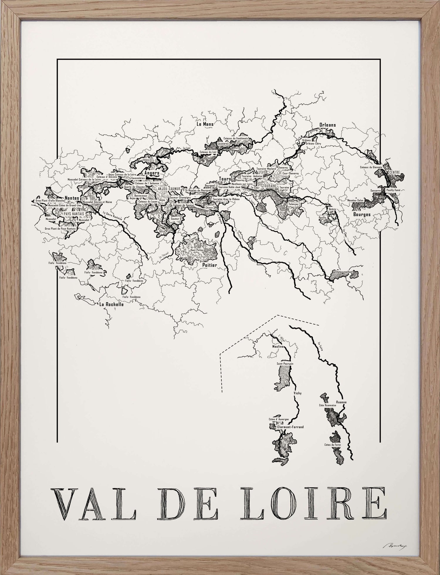 Loire Wine map poster. Exclusive wine map posters. Premium quality wine maps printed on environmentally friendly FSC marked paper.