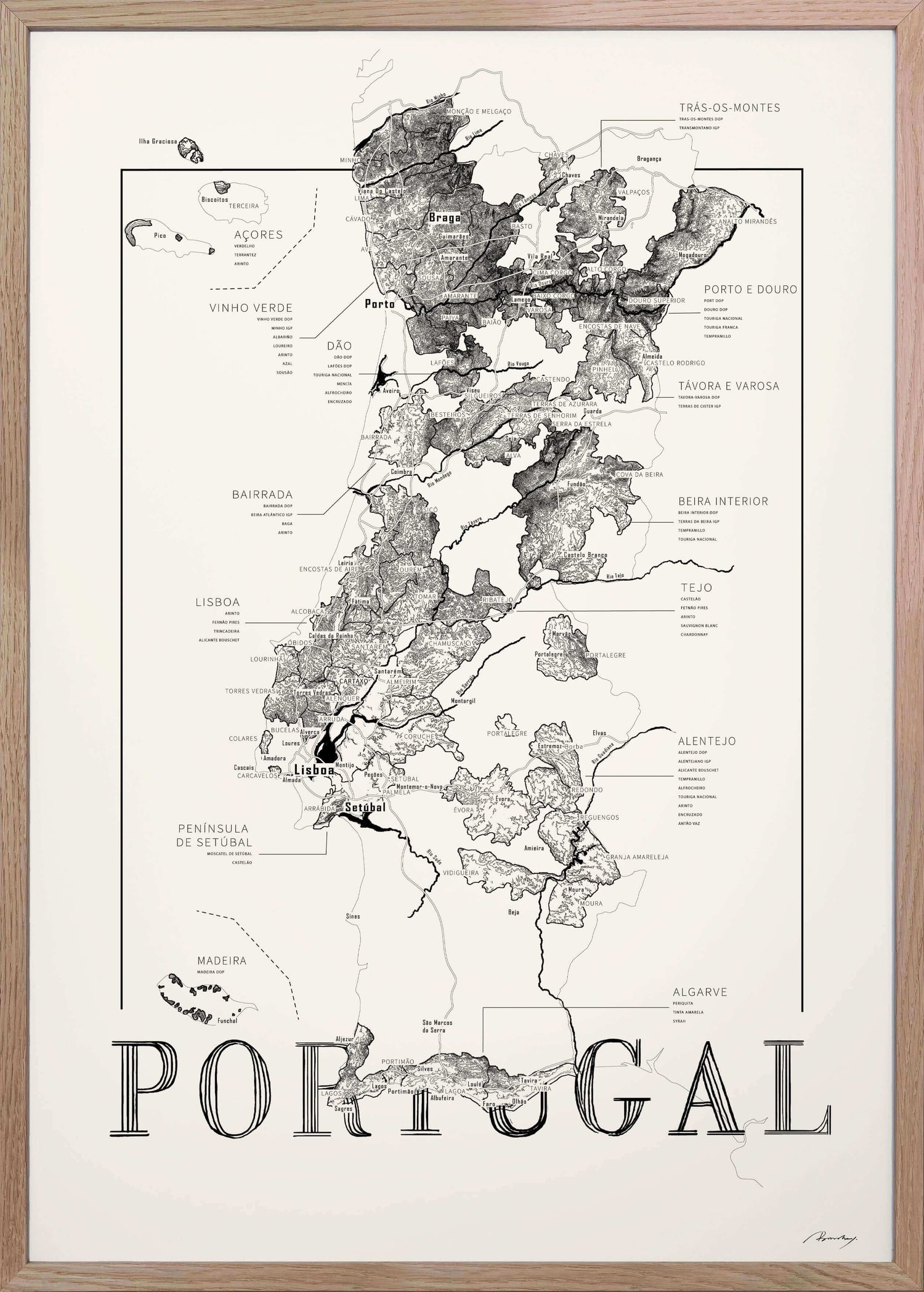 Portugal Wine map poster. Exclusive wine map posters. Premium quality wine maps printed on environmentally friendly FSC marked paper.