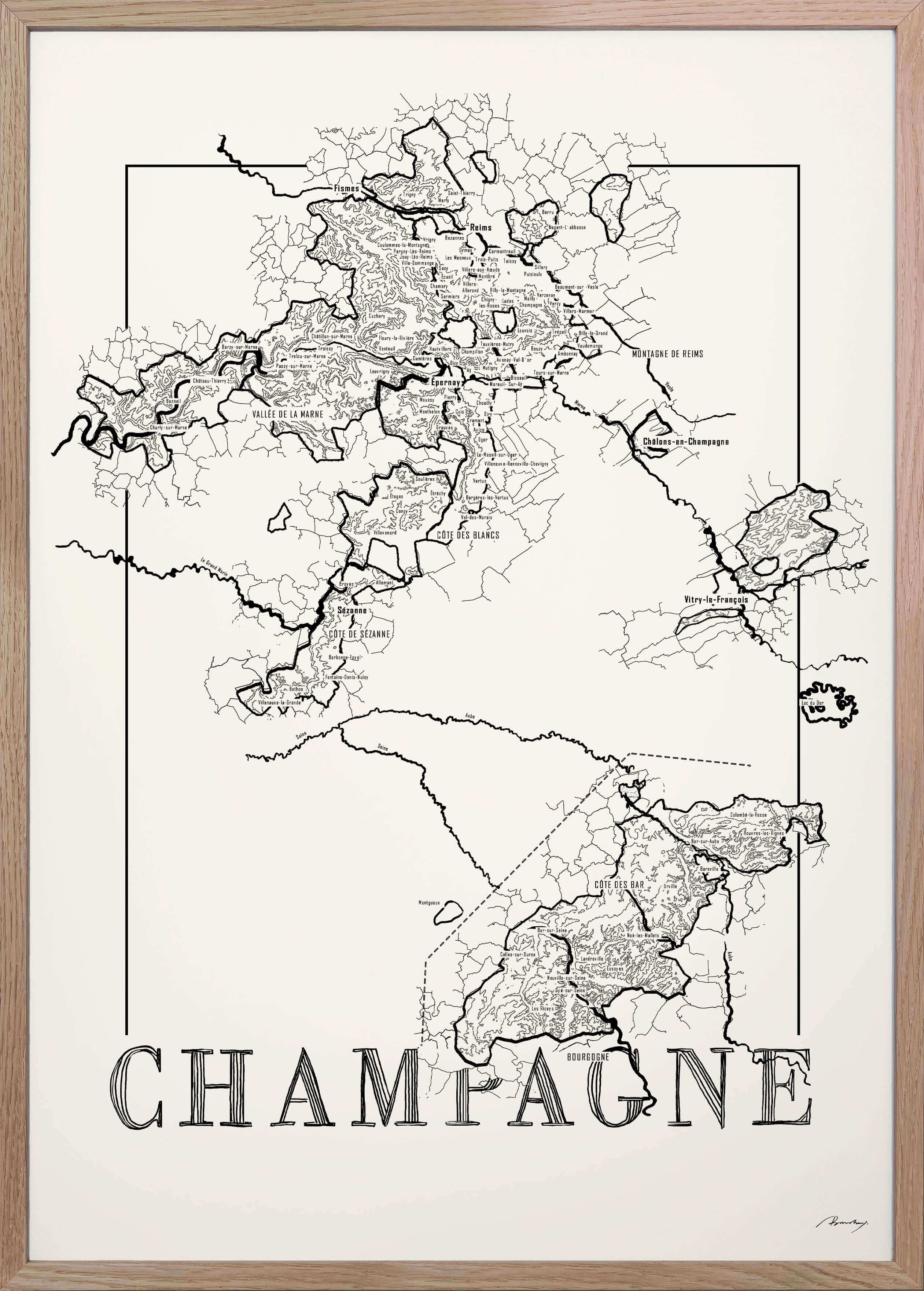 Champagne Wine map poster.Wine art. Wine print. Wine poster. Exclusive wine map posters. Premium quality wine maps printed on environmentally friendly FSC marked paper.