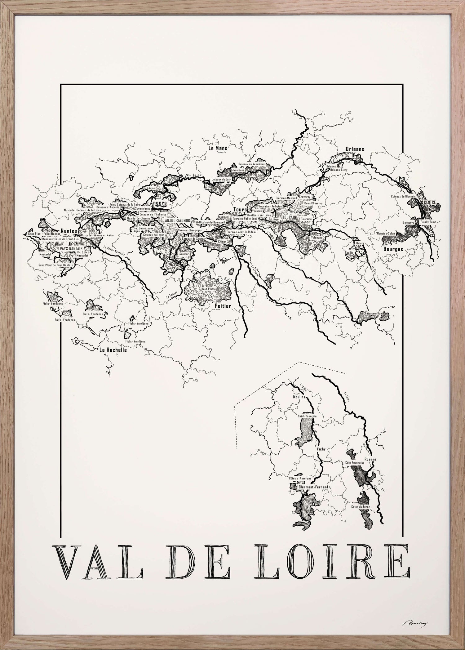 Loire Wine map poster. Exclusive wine map posters. Premium quality wine maps printed on environmentally friendly FSC marked paper.