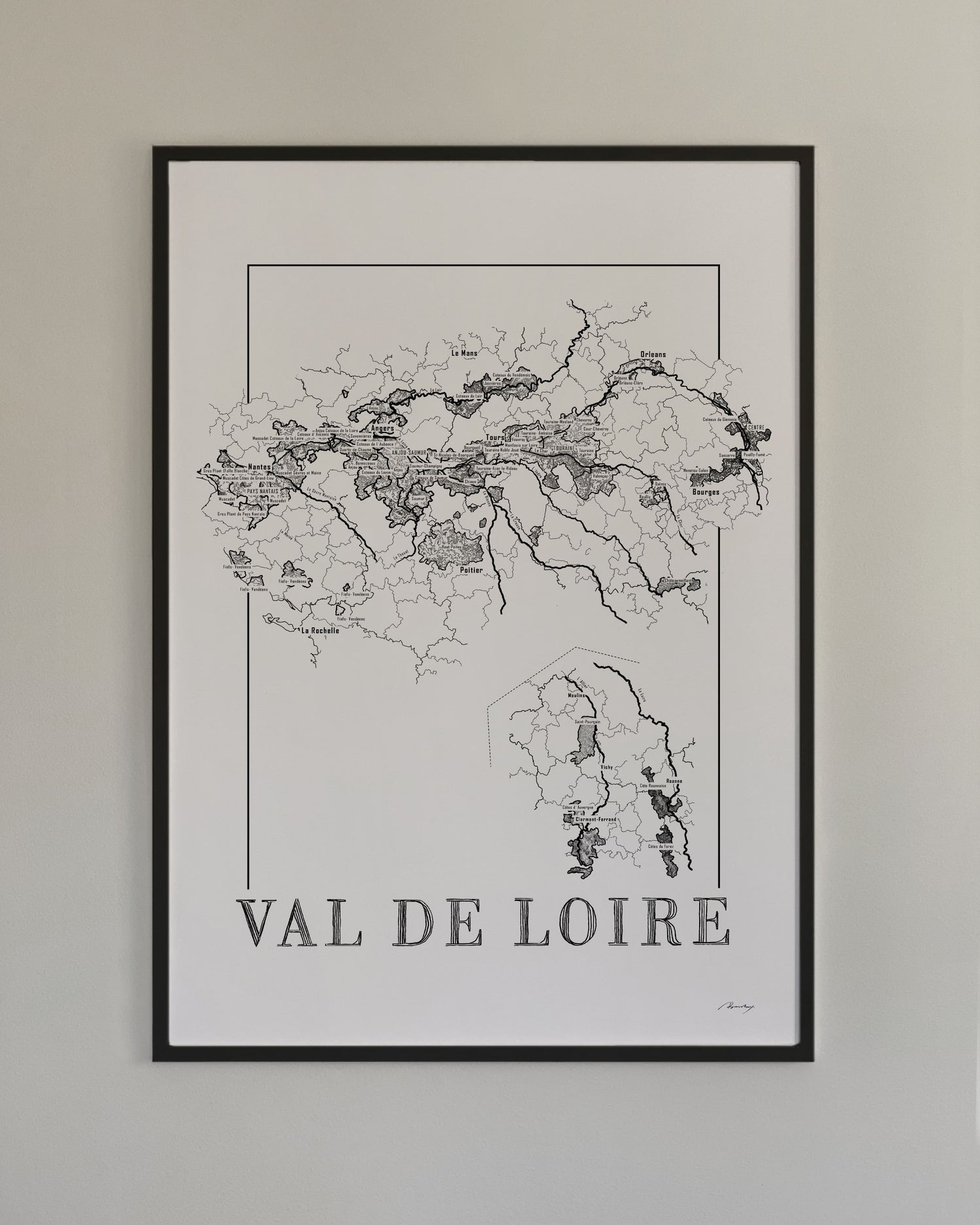 Loire Wine map poster. Exclusive wine map posters. Premium quality wine maps printed on environmentally friendly FSC marked paper.