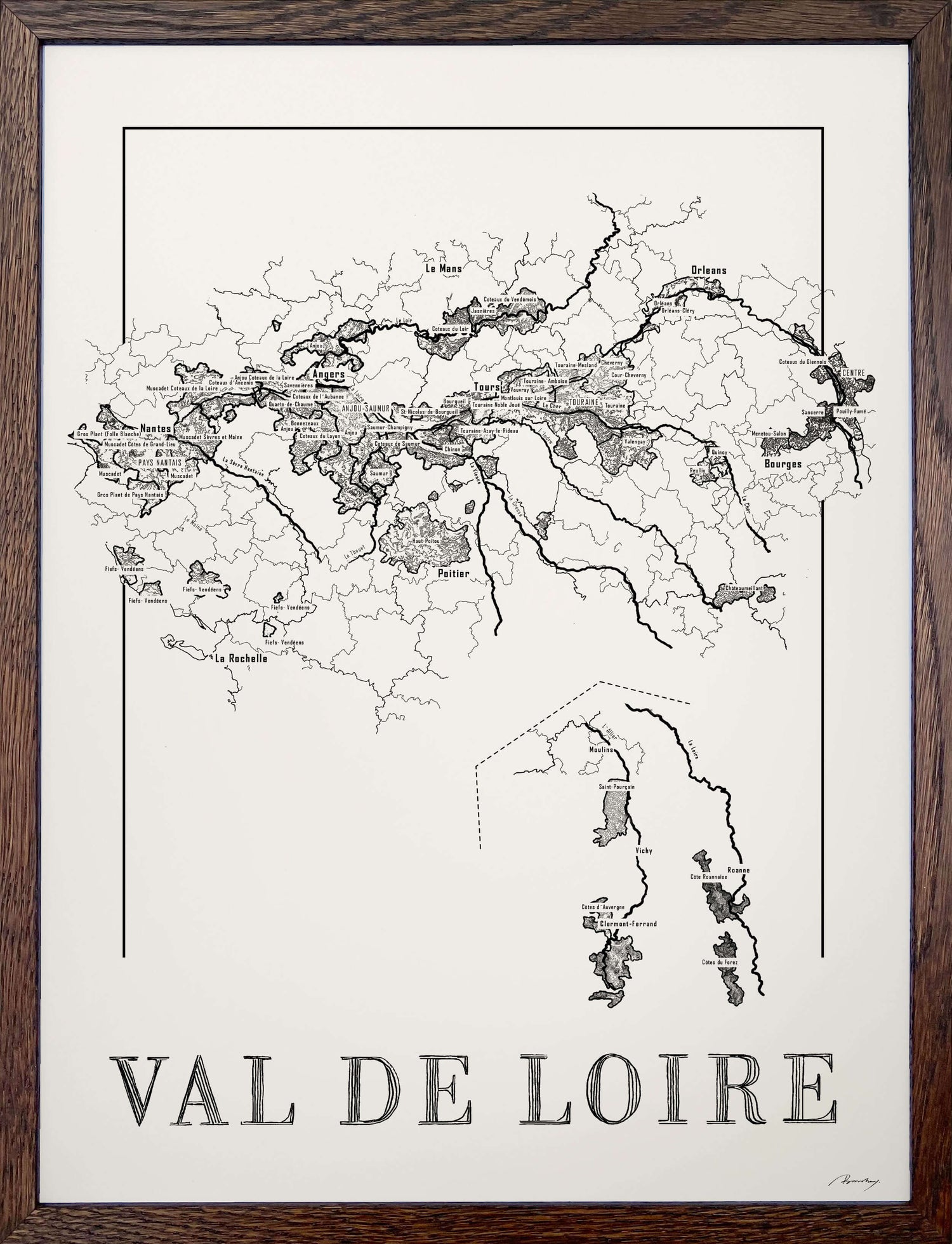 Loire Wine map poster. Exclusive wine map posters. Premium quality wine maps printed on environmentally friendly FSC marked paper.