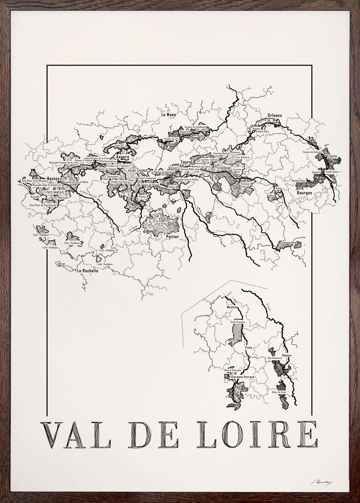 Loire Wine map poster. Exclusive wine map posters. Premium quality wine maps printed on environmentally friendly FSC marked paper.