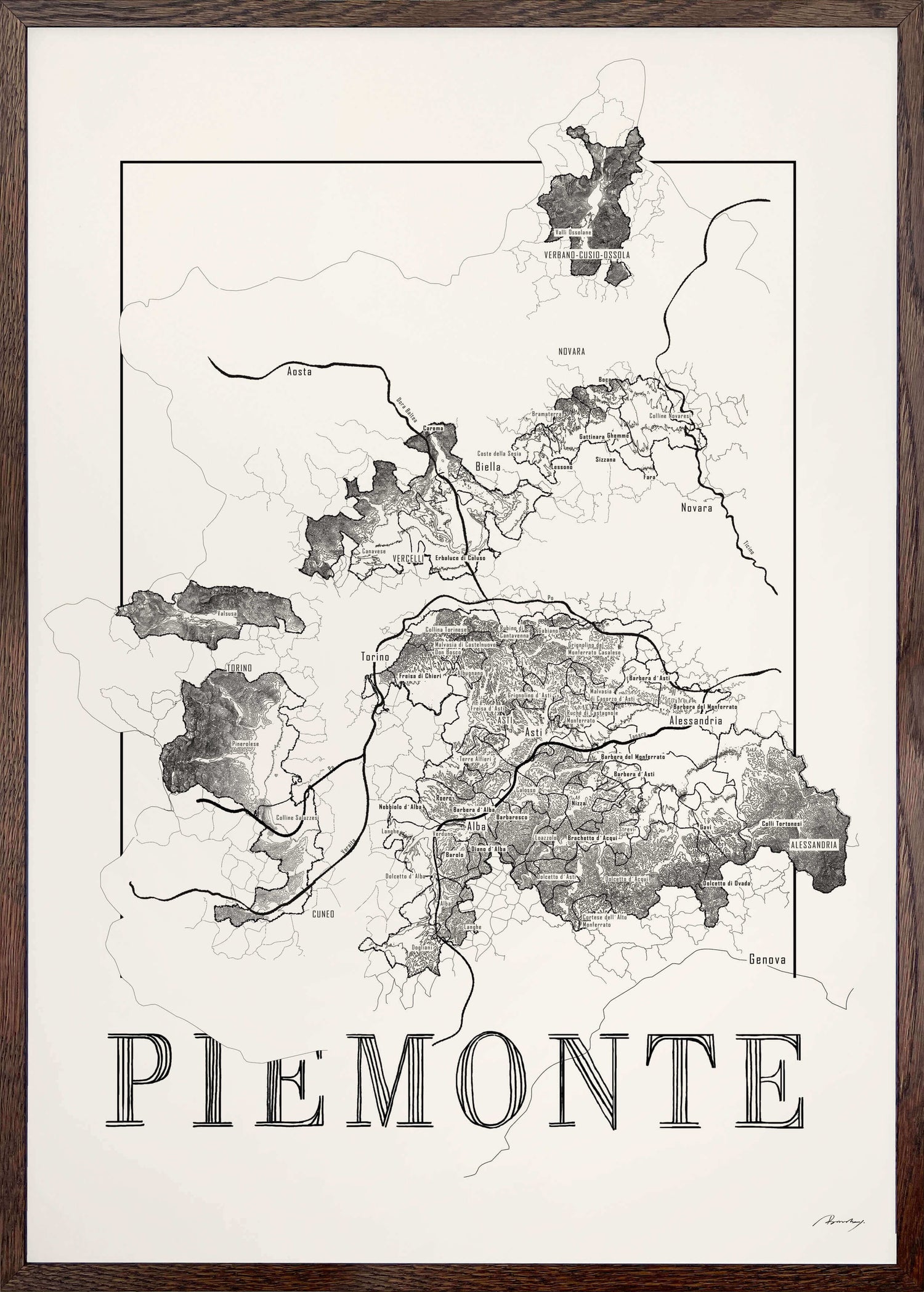 Piemonte Wine map poster. Wine art. Wine print. Wine poster. Exclusive wine map posters. Premium quality wine maps printed on environmentally friendly FSC marked paper.