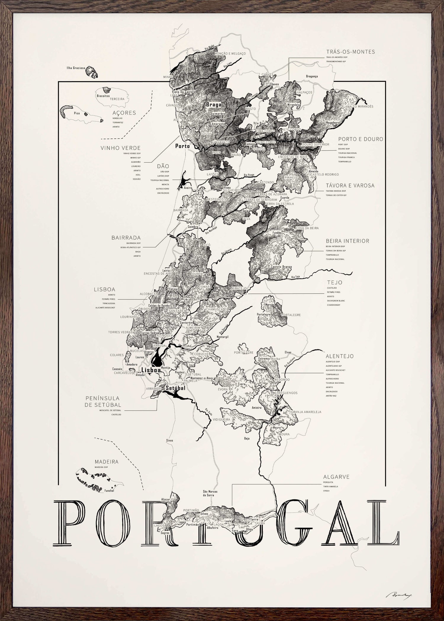 Portugal Wine map poster. Exclusive wine map posters. Premium quality wine maps printed on environmentally friendly FSC marked paper.