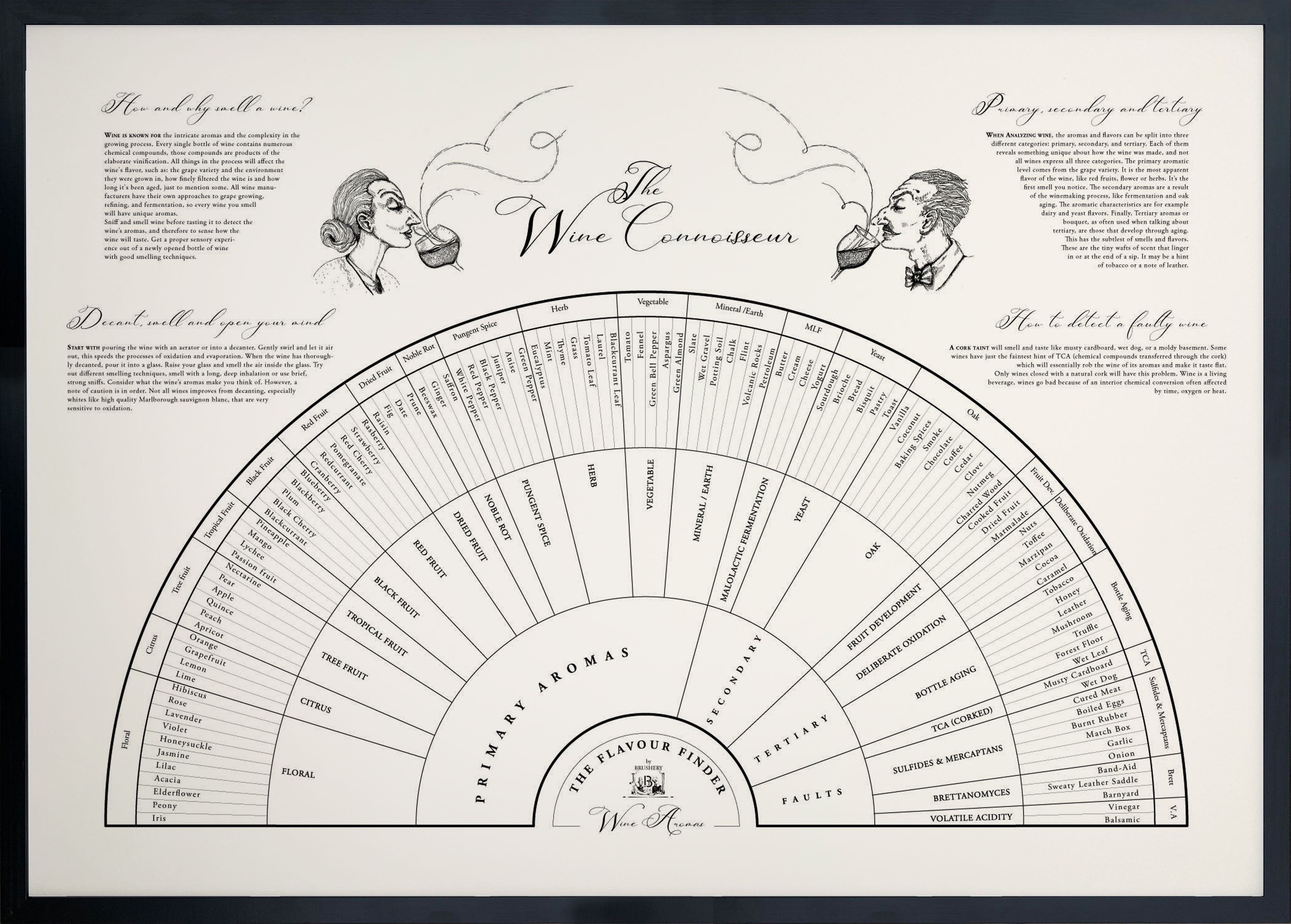 Wine art. Wine print. Wine poster. Flavour finder. Wine Aroma wheel, flavour finder wine, wine connoisseur. Exclusive kitchen posters. Premium quality art prints, printed on environmentally friendly FSC marked paper.