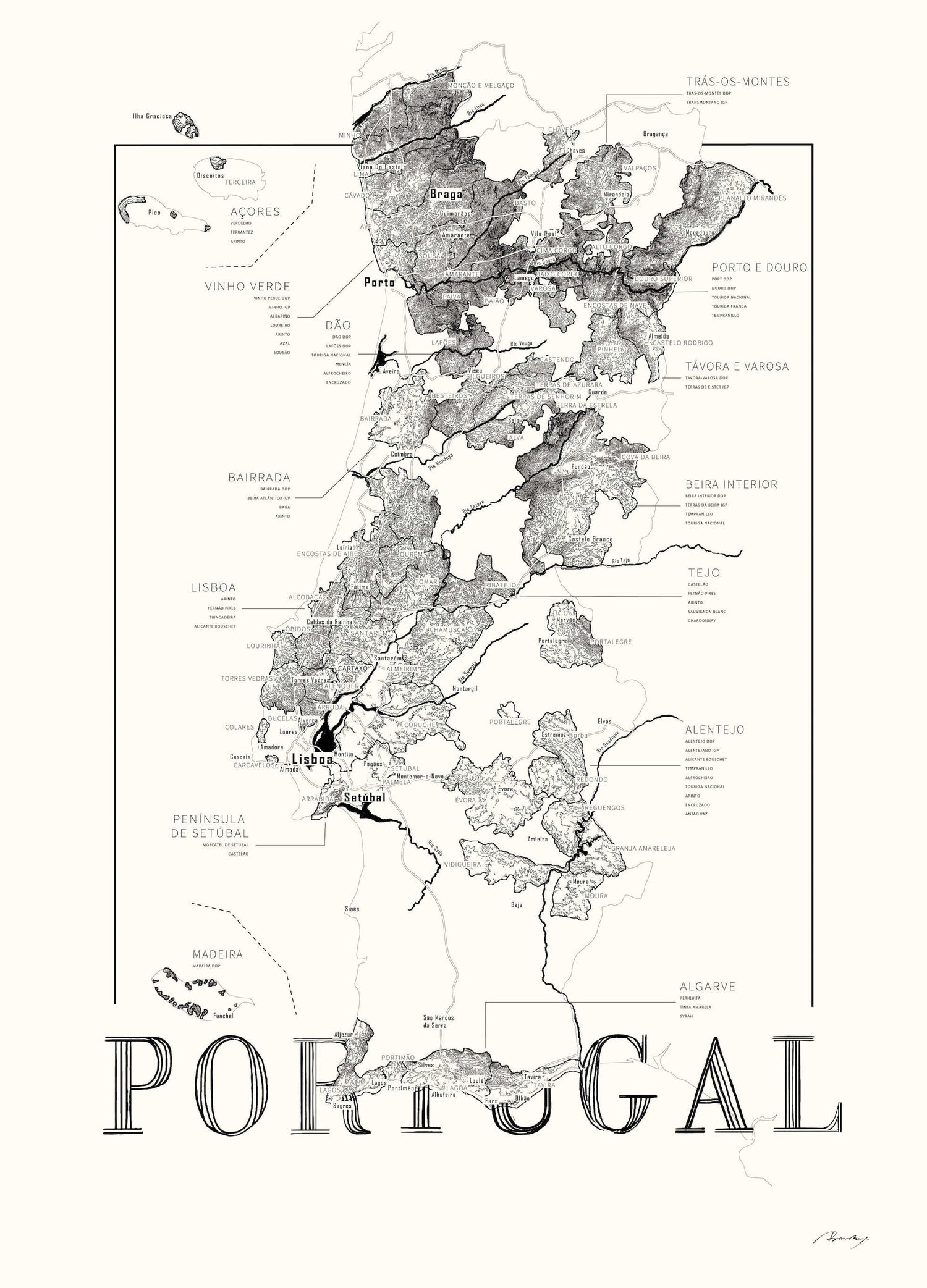 Portugal Wine map poster. Exclusive wine map posters. Premium quality wine maps printed on environmentally friendly FSC marked paper.