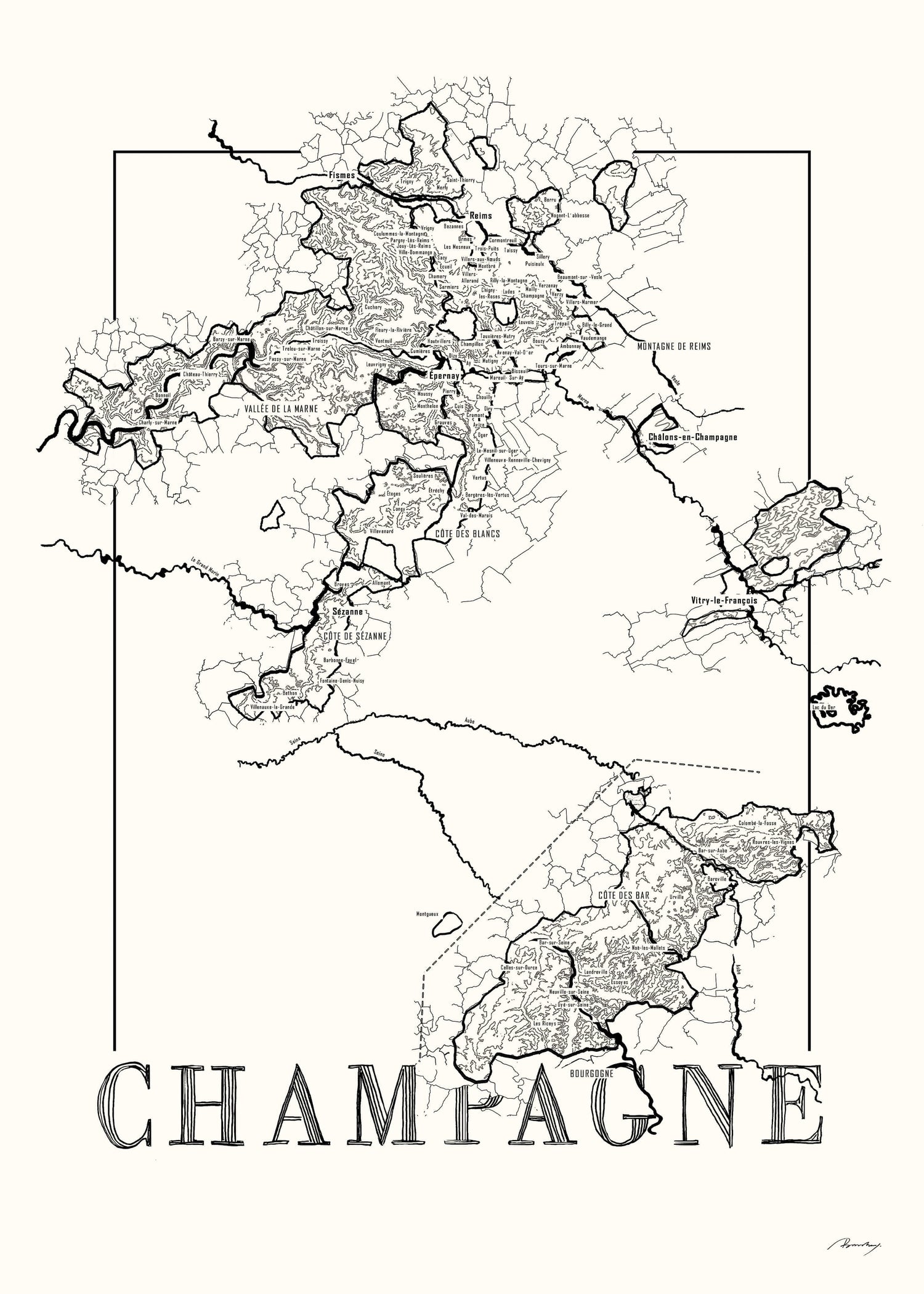 Champagne Wine map poster. Exclusive wine map posters. Premium quality wine maps printed on environmentally friendly FSC marked paper.