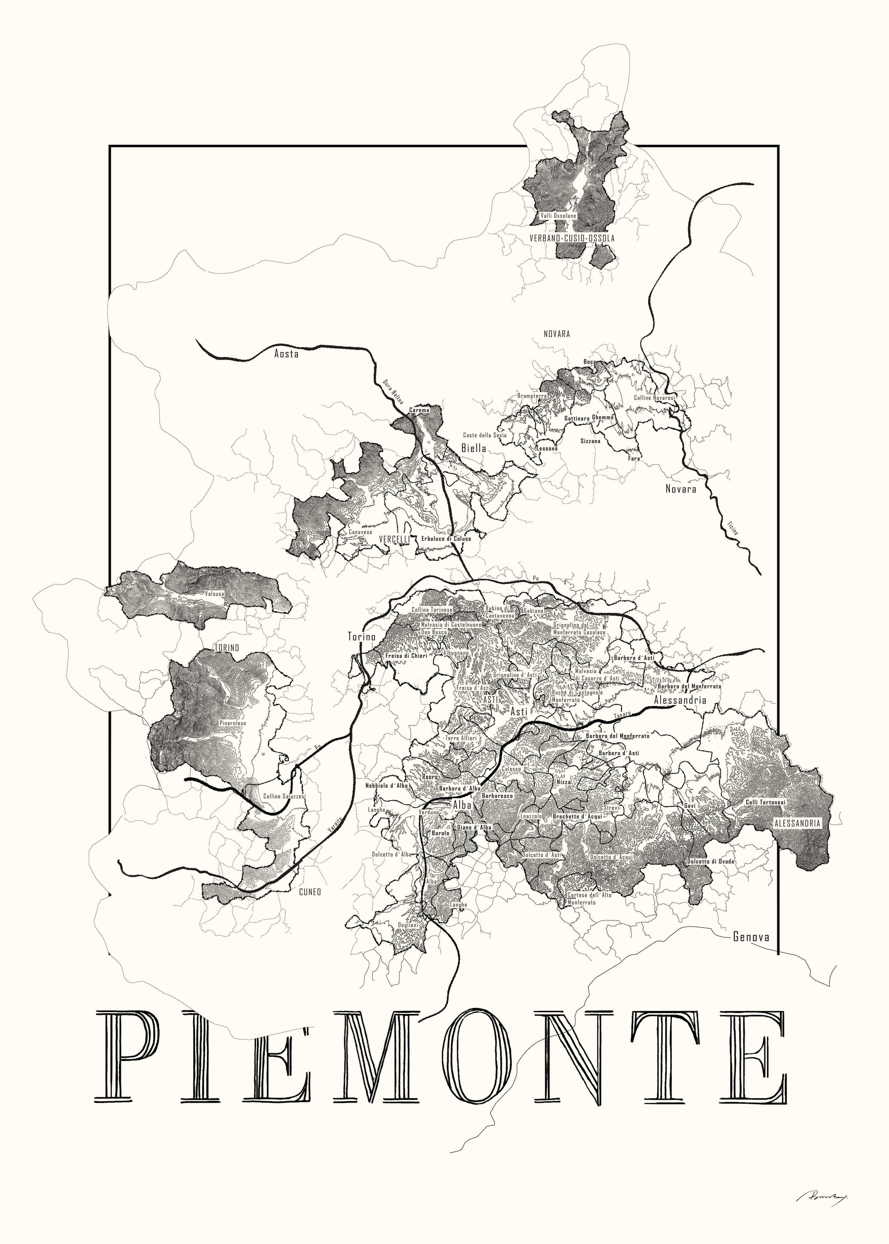 Piemonte Wine map poster. Wine art. Wine print. Wine poster. Exclusive wine map posters. Premium quality wine maps printed on environmentally friendly FSC marked paper.