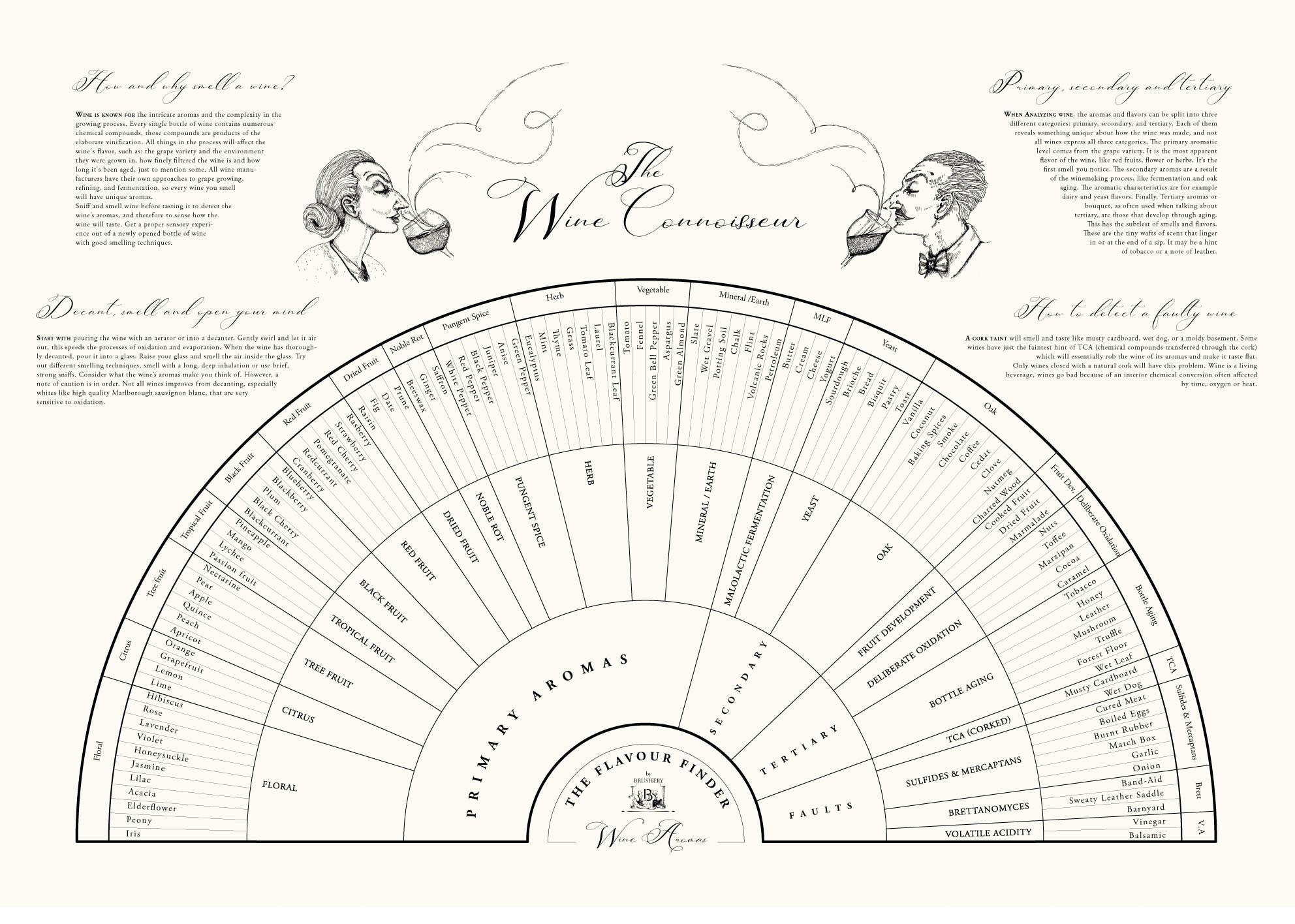 Wine art. Wine print. Wine poster. Flavour finder. Wine Aroma wheel, flavour finder wine, wine connoisseur. Exclusive kitchen posters. Premium quality art prints, printed on environmentally friendly FSC marked paper.