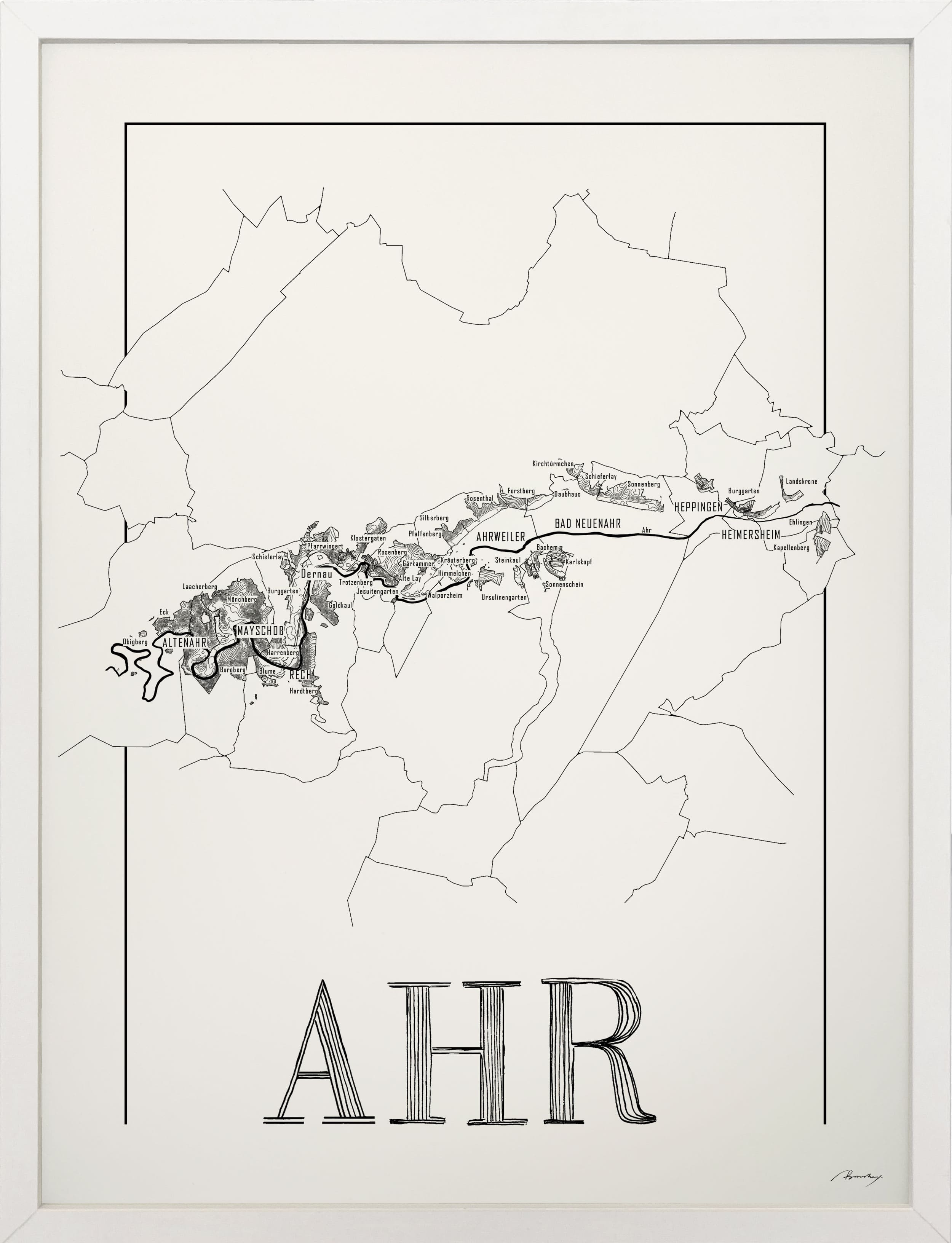 Ahr Wine map poster. Exclusive wine map posters. Premium quality wine maps printed on environmentally friendly FSC marked paper.