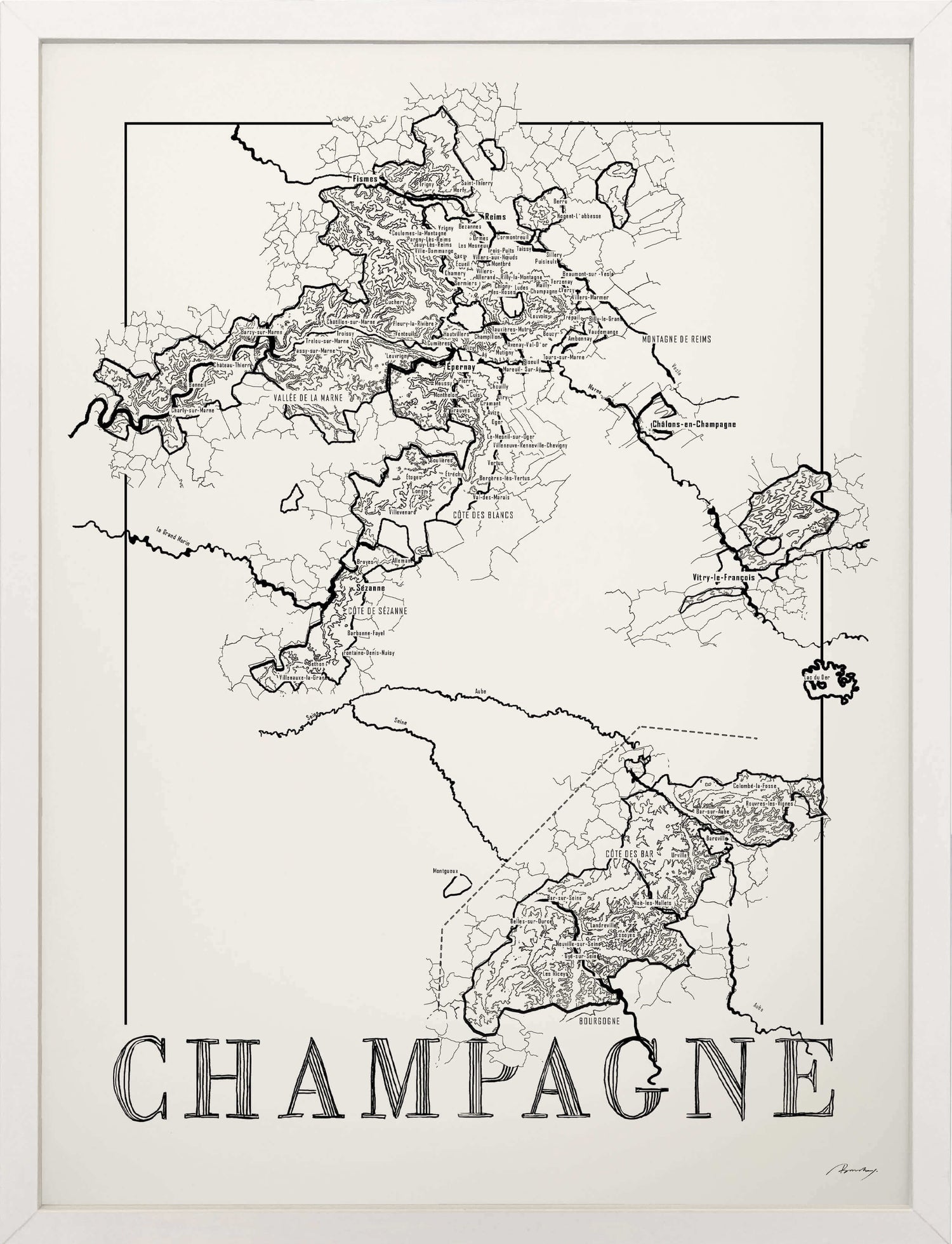 Champagne Wine map poster. Exclusive wine map posters. Premium quality wine maps printed on environmentally friendly FSC marked paper.