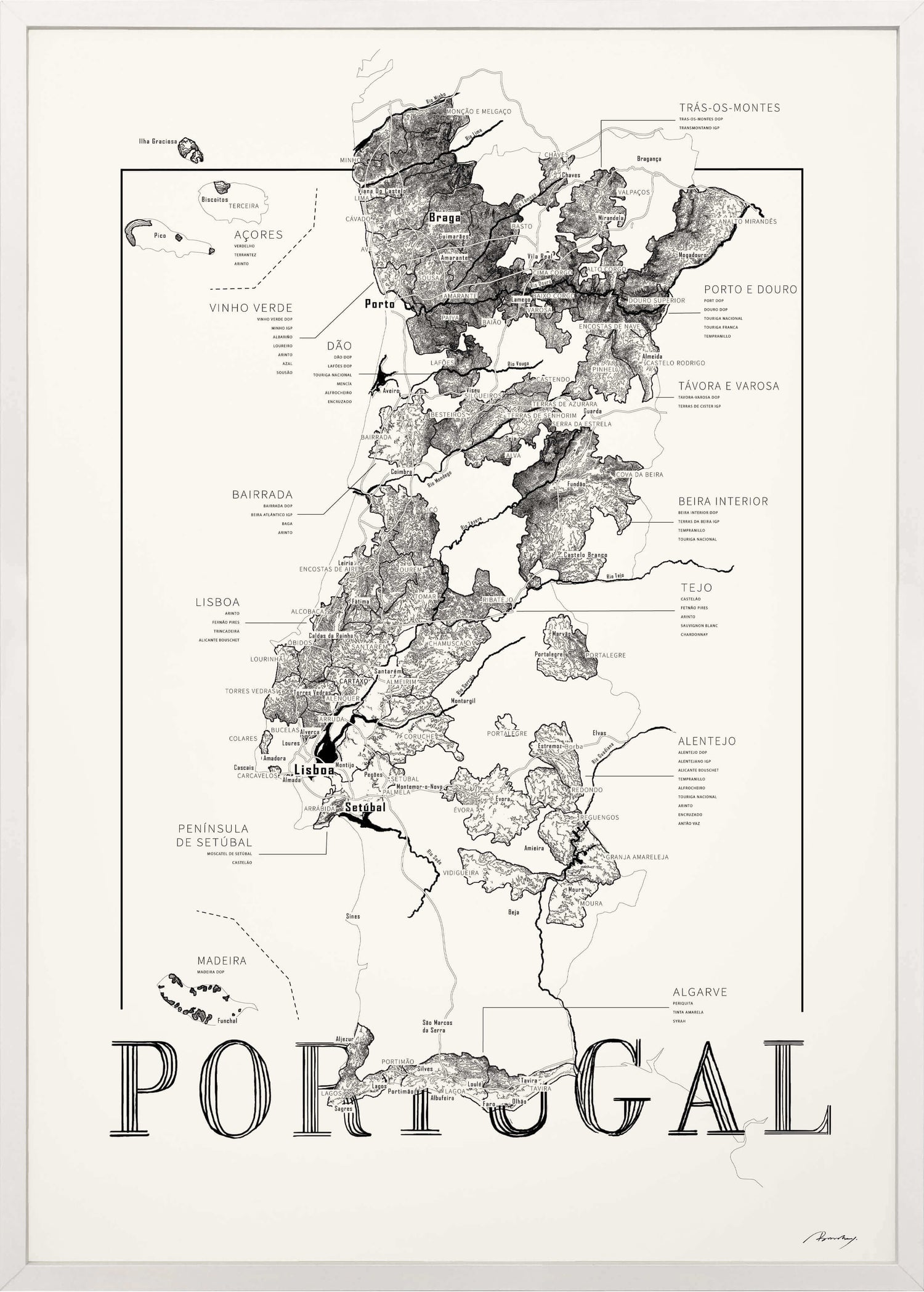 Portugal Wine map poster. Exclusive wine map posters. Premium quality wine maps printed on environmentally friendly FSC marked paper.