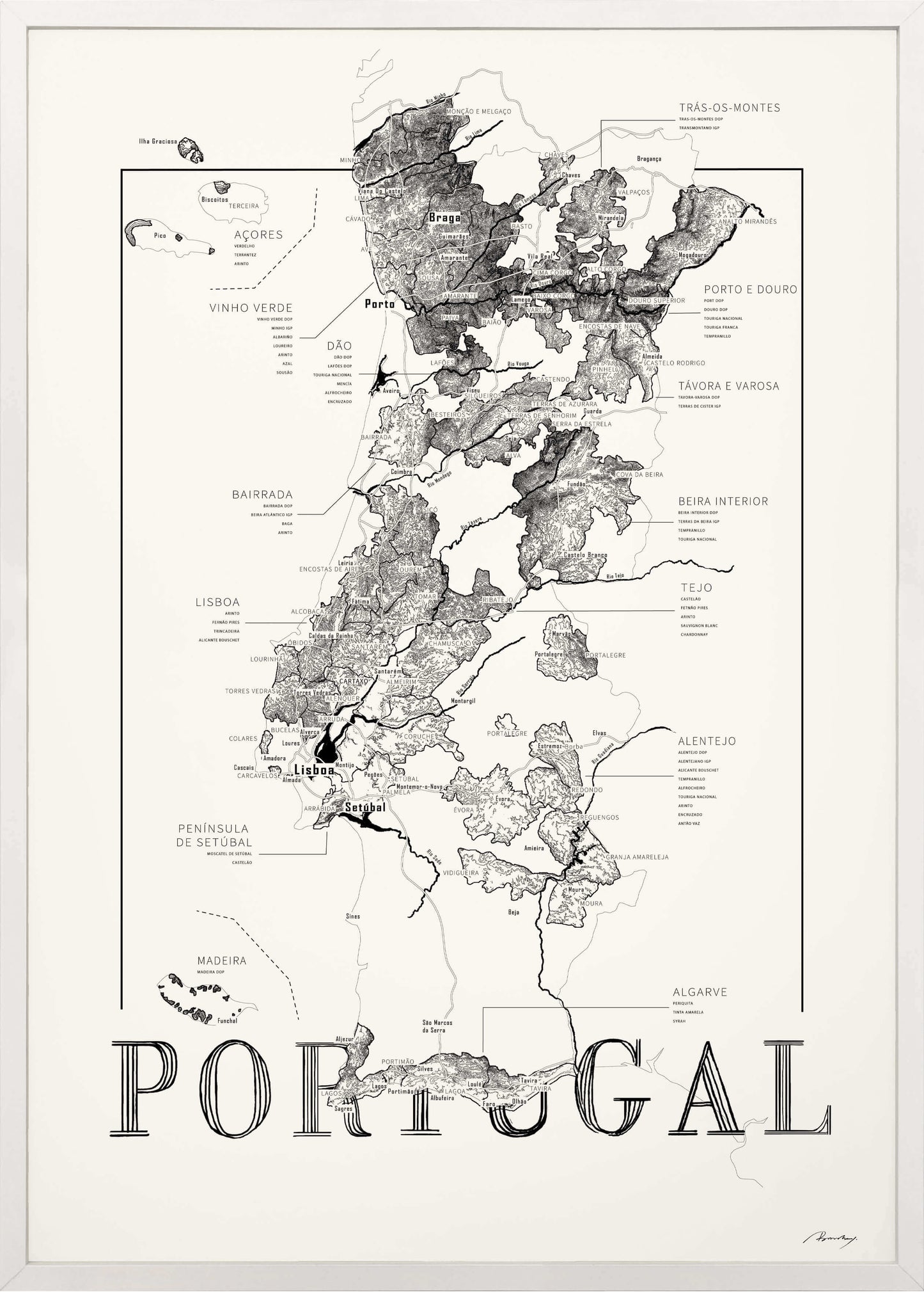 Portugal Wine map poster. Exclusive wine map posters. Premium quality wine maps printed on environmentally friendly FSC marked paper. 