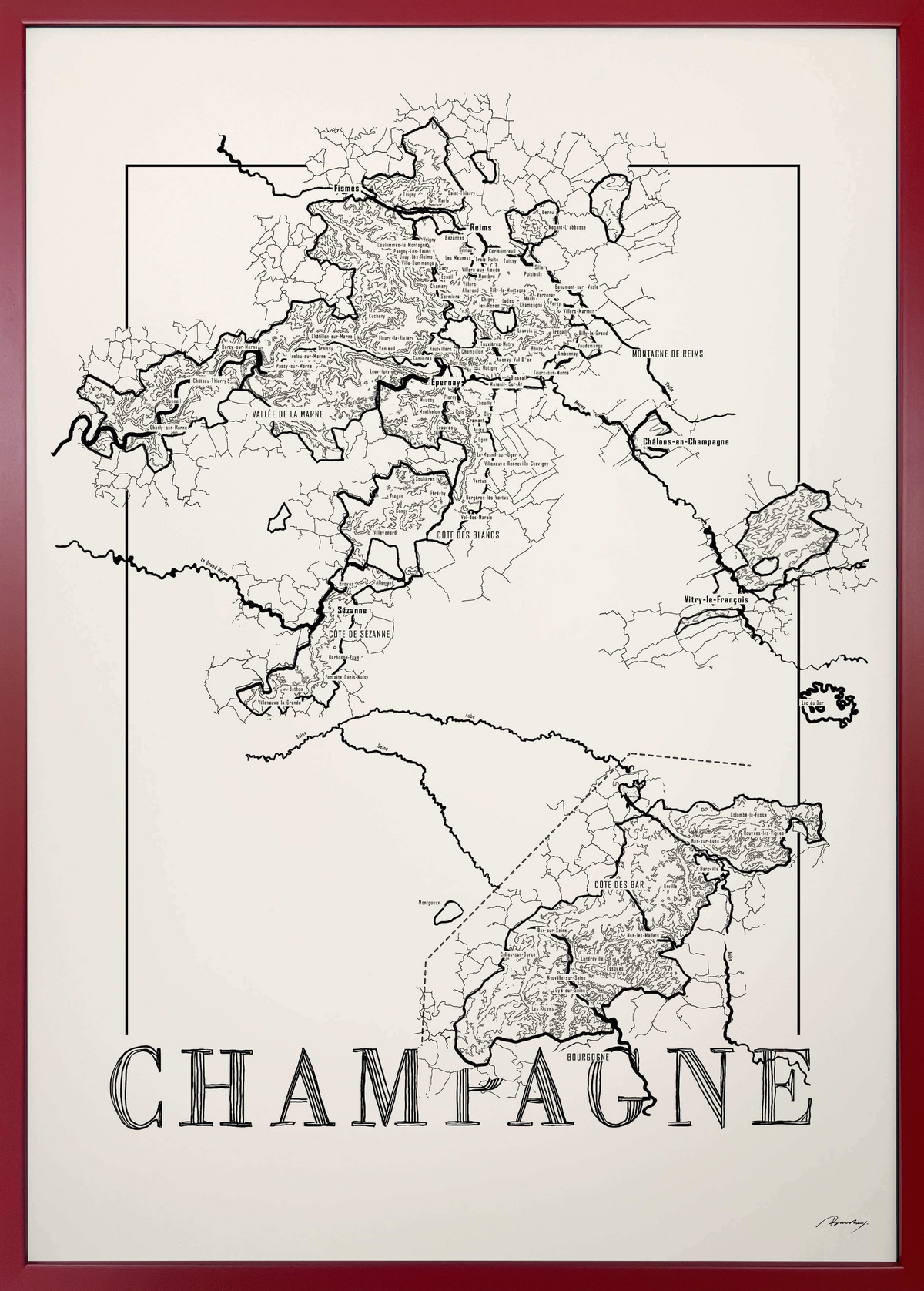 Barbaresco ワインマップポスター アートフレーム Champagne_red_50x70_8928b20b-