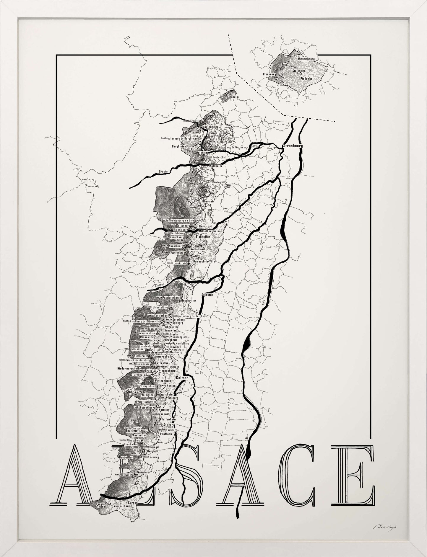 Alsace Wine map poster. Exclusive wine map posters. Premium quality wine maps printed on environmentally friendly FSC marked paper. 