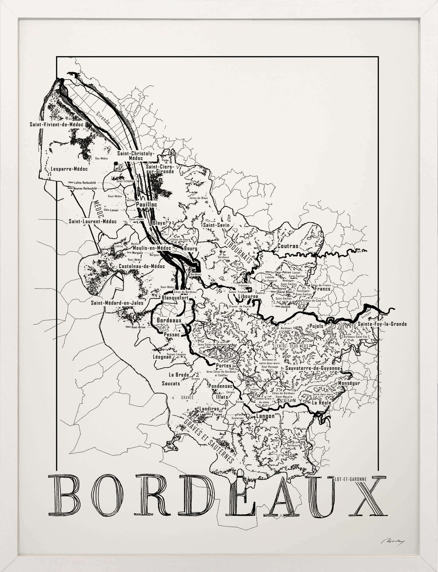Bordeaux Wine map poster. Exclusive wine map posters. Premium quality wine maps printed on environmentally friendly FSC marked paper. 